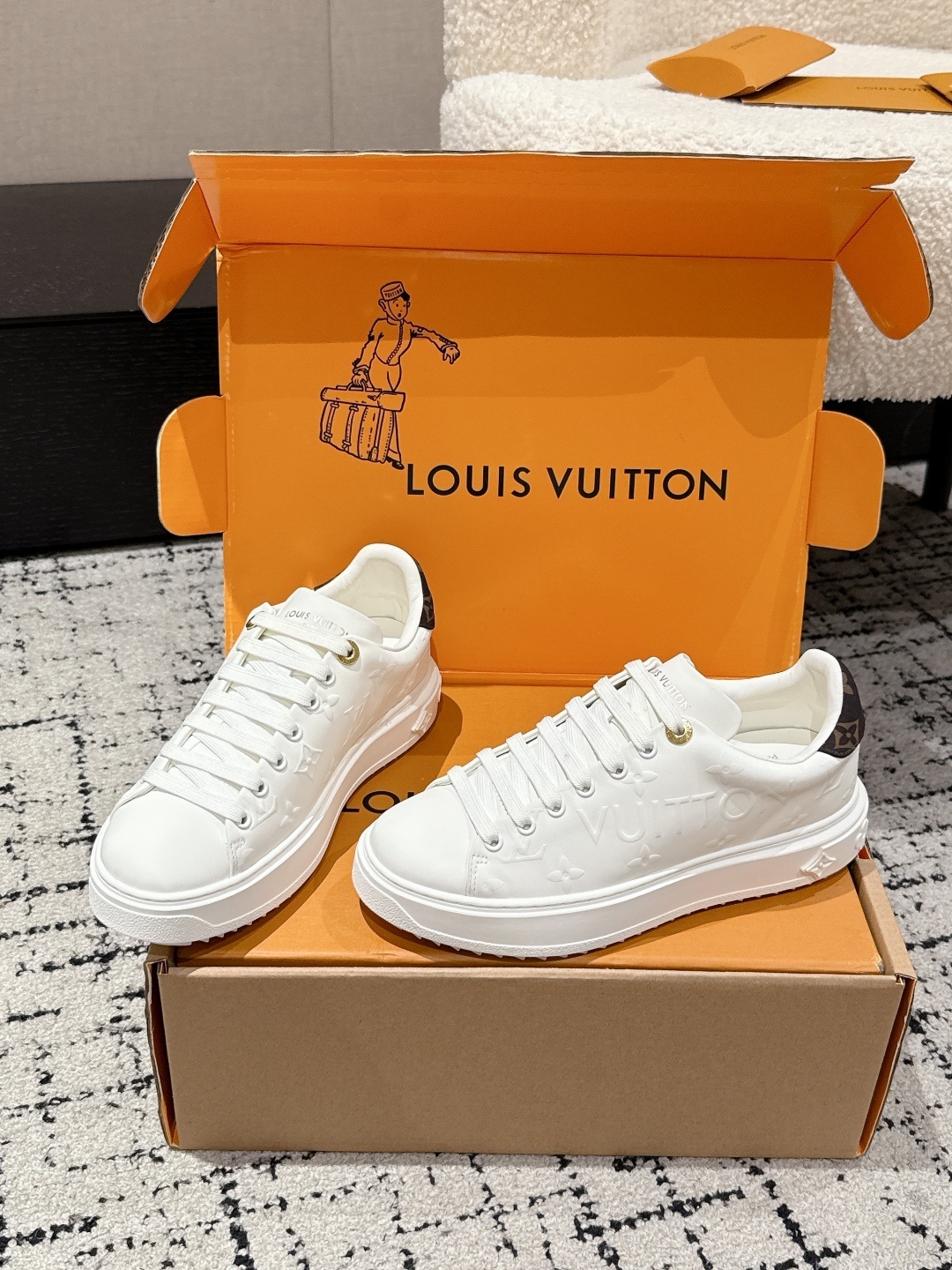Louis Vuitton White Monogram Embossed Leather Sneakers