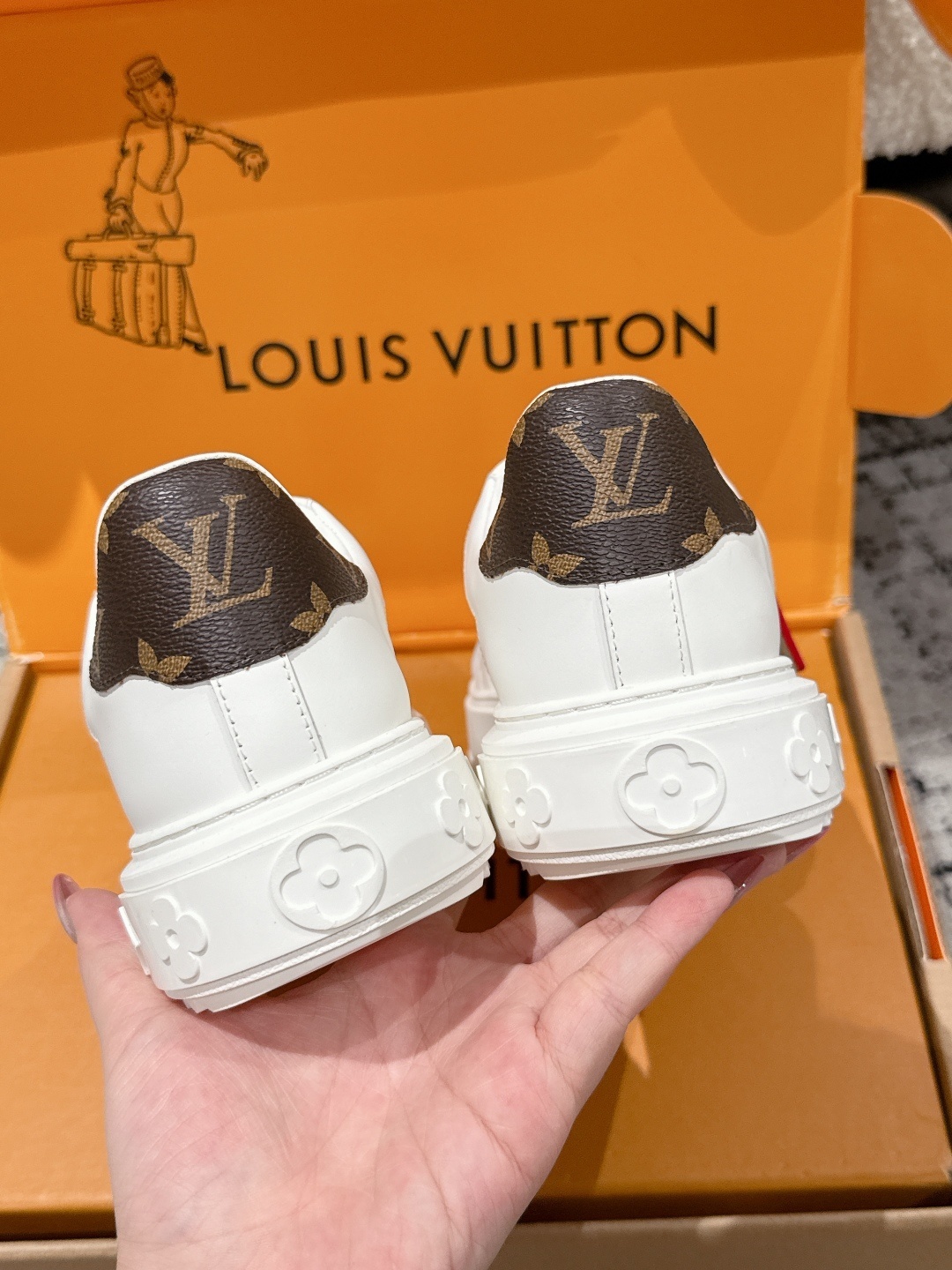 Louis Vuitton White Monogram Embossed Sneakers with Large LV Logo