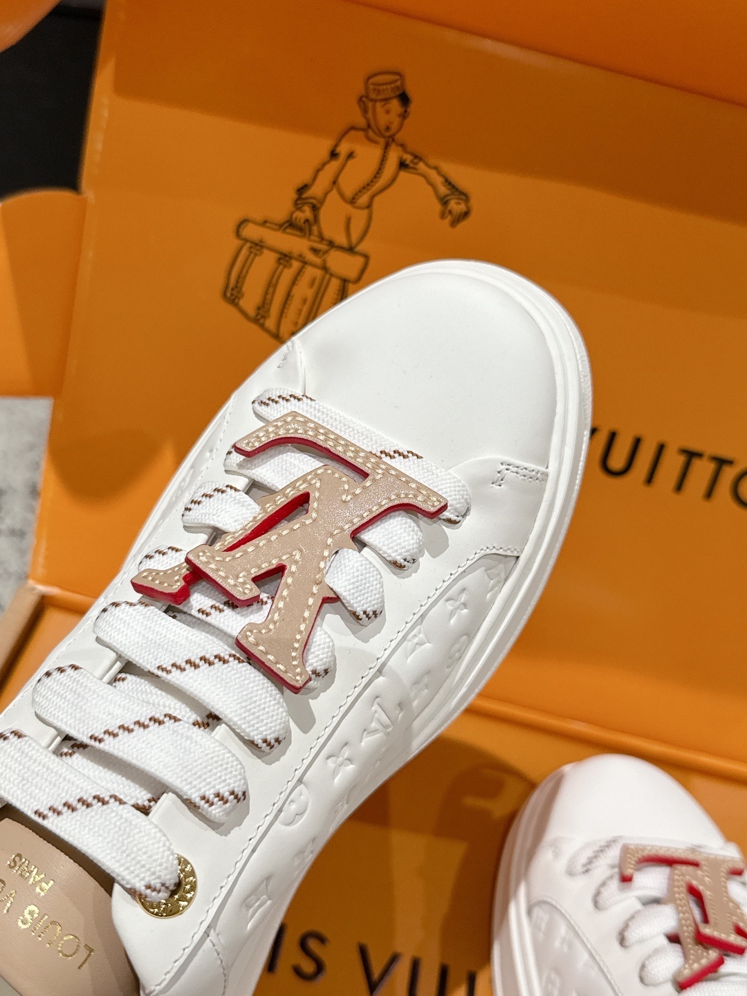 Louis Vuitton White Monogram Embossed Sneakers with Large LV Logo