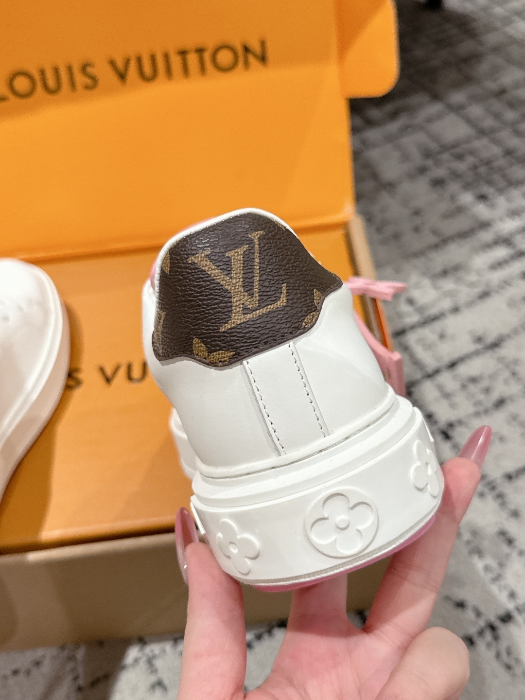 Louis Vuitton Women's White Sneakers with Pink Monogram Accents