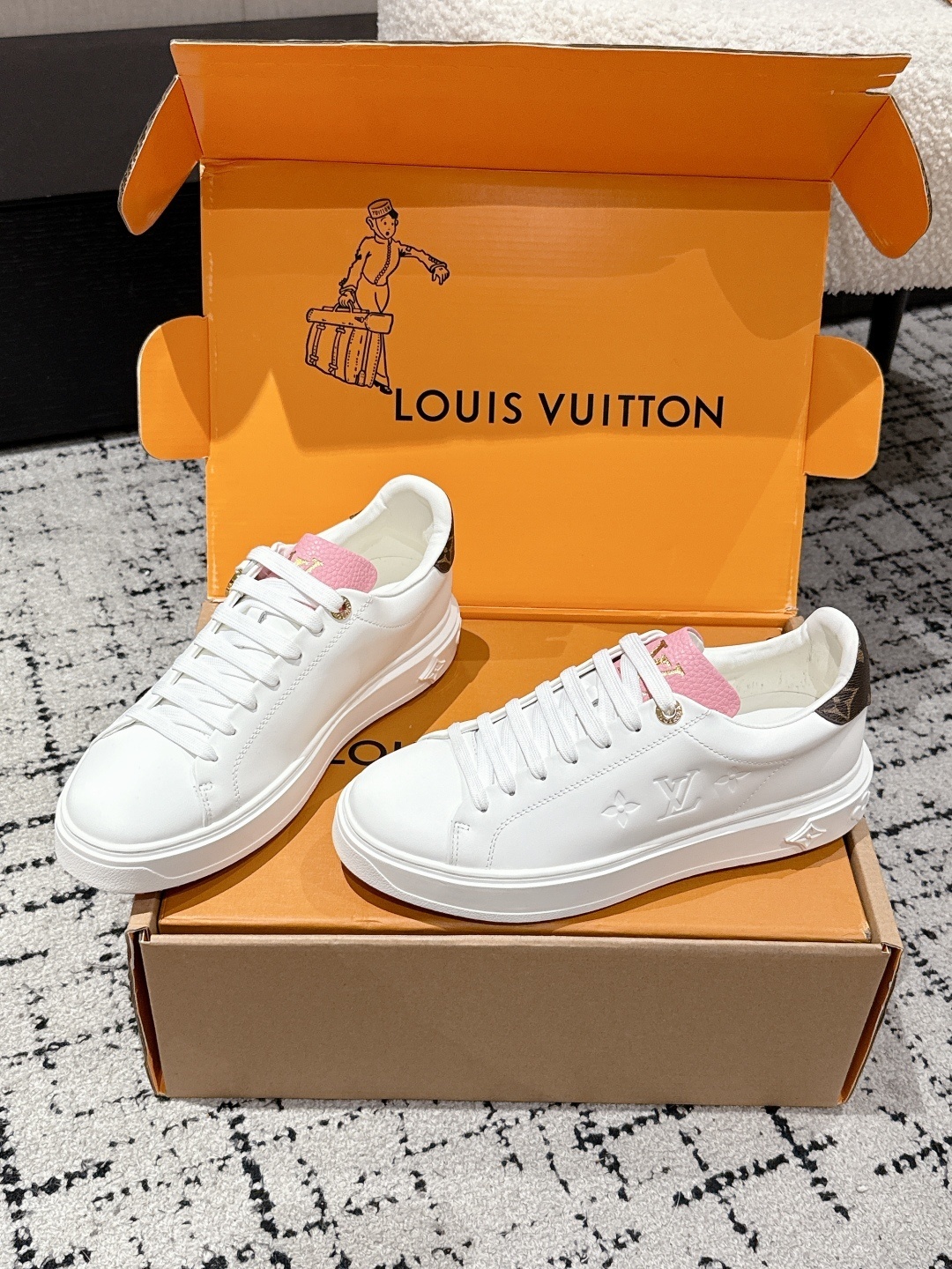 Louis Vuitton Women's White Sneakers with Pink Monogram Accents