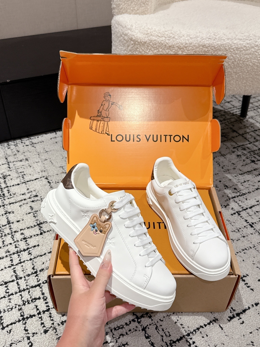 Louis Vuitton Time Out Sneaker - White Leather with Monogram Trim