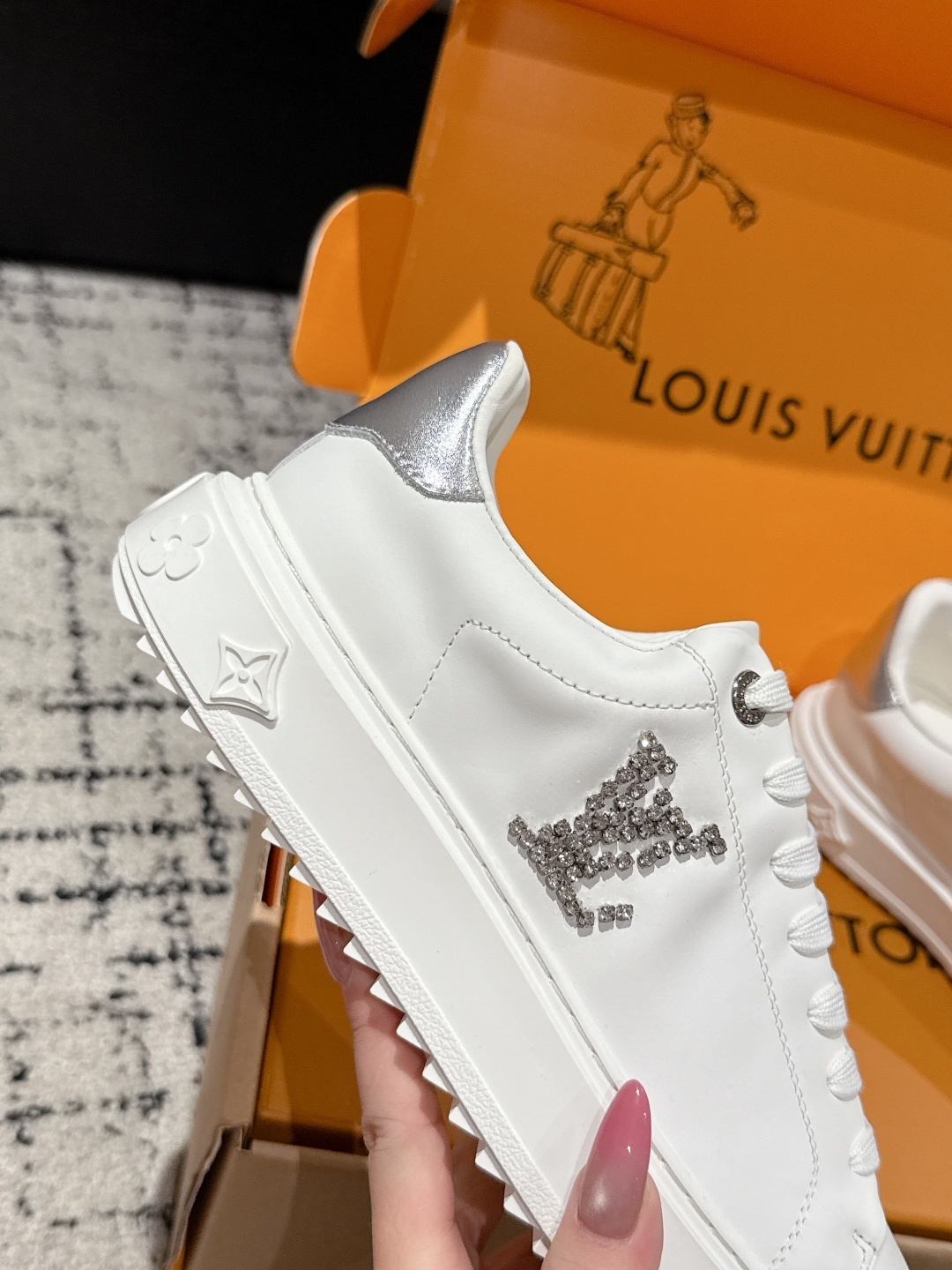 Louis Vuitton White Leather Crystal Monogram Women's Sneakers