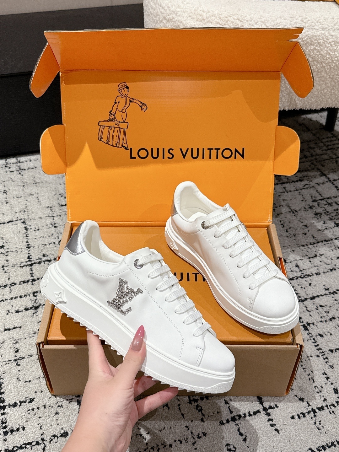Louis Vuitton White Leather Crystal Monogram Women's Sneakers