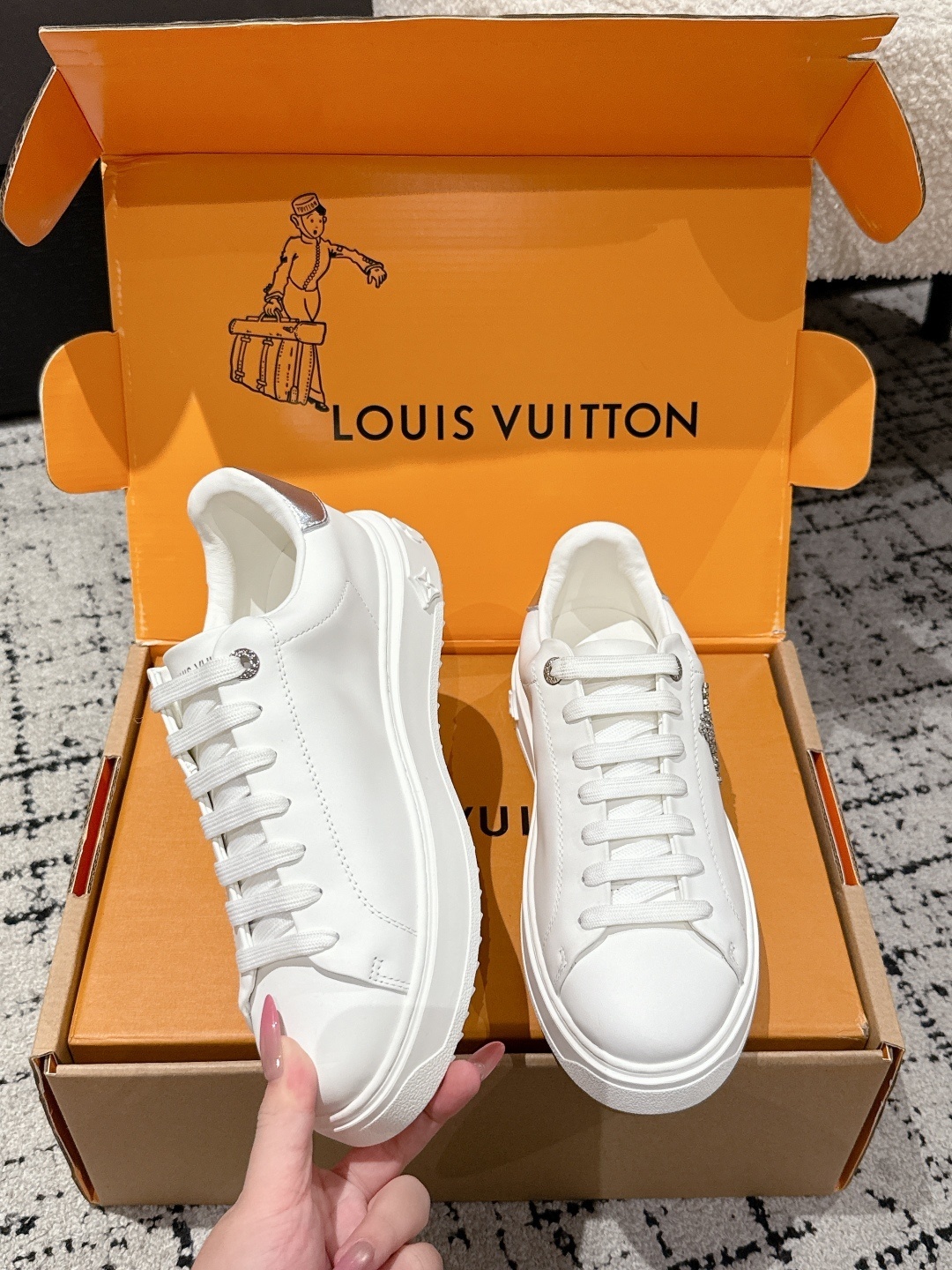 Louis Vuitton White Leather Crystal Monogram Women's Sneakers