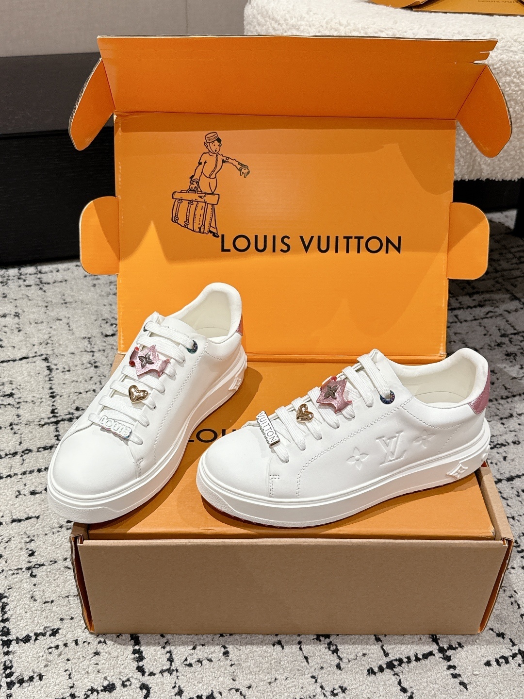 Louis Vuitton Women's White Sneakers with Monogram Charms