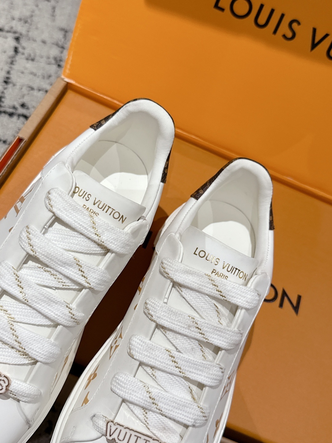 Louis Vuitton White Leather Monogram Sneakers with Lace Charms