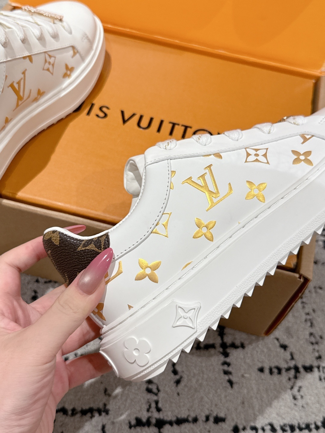 Louis Vuitton White Leather Monogram Sneakers with Lace Charms