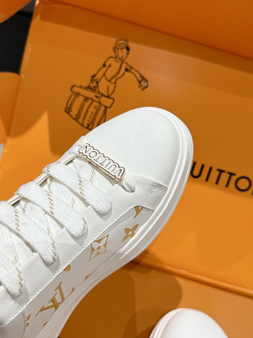 Louis Vuitton White Leather Monogram Sneakers with Lace Charms