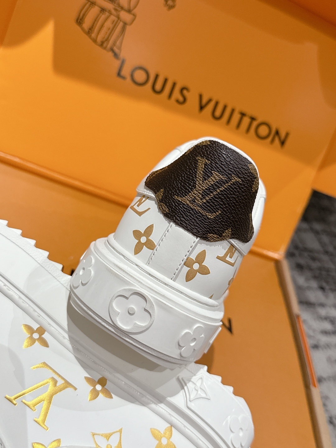 Louis Vuitton White Leather Monogram Sneakers with Lace Charms
