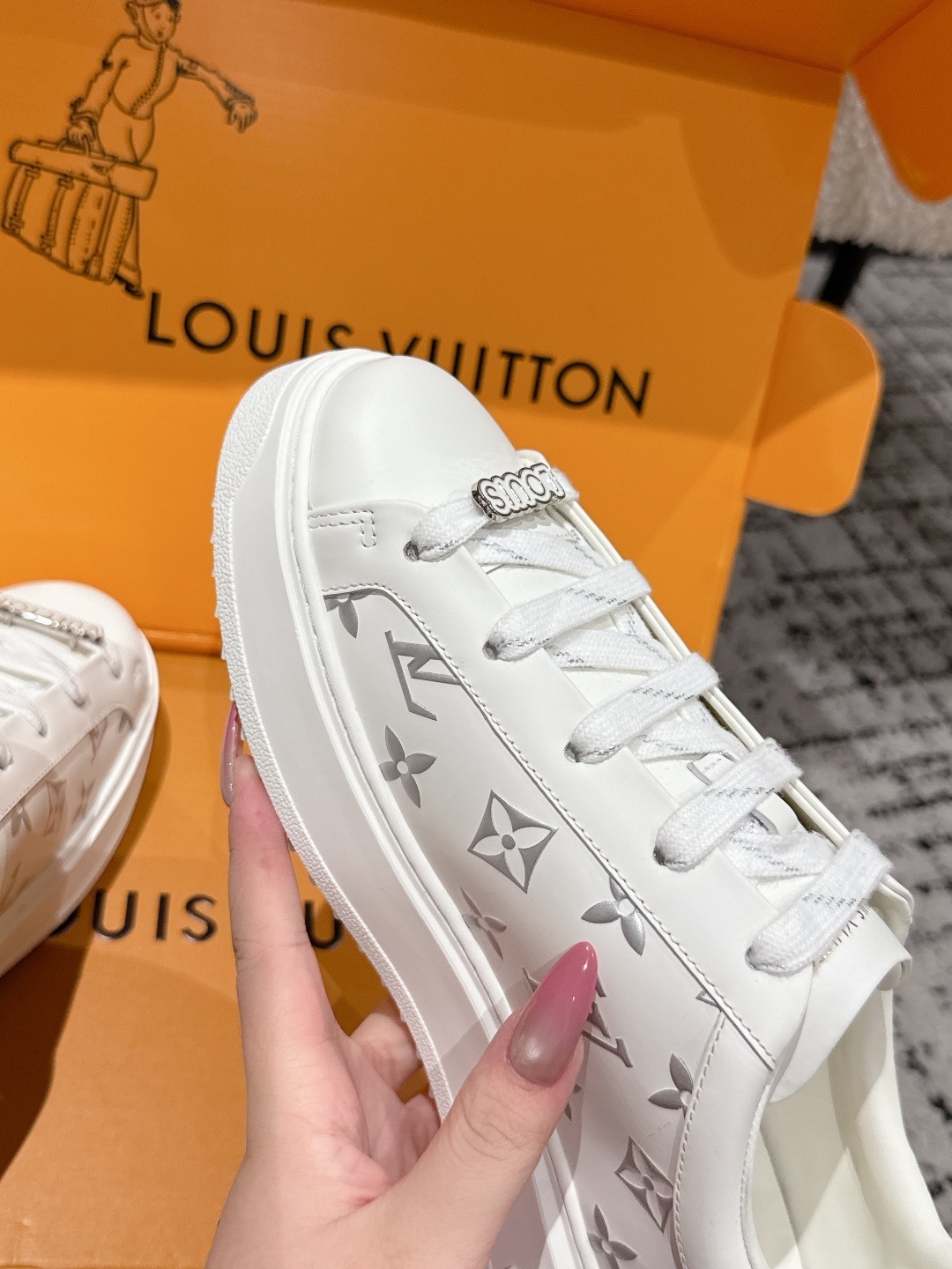 Louis Vuitton White Monogram Time Out Sneakers with Metal Charms