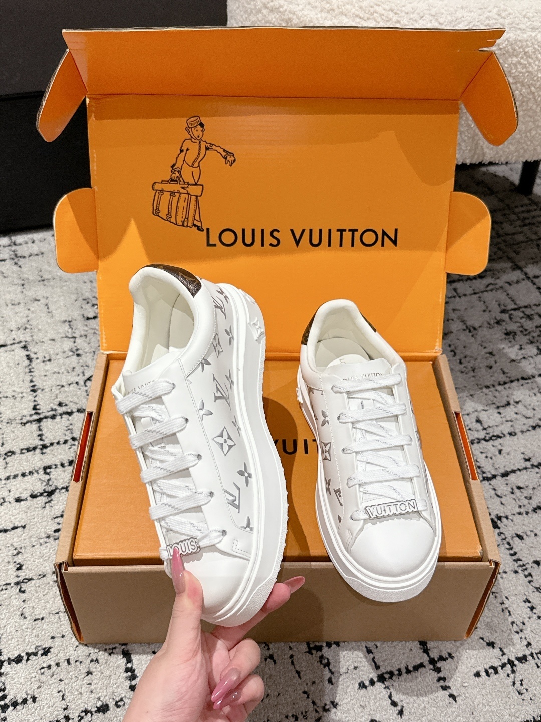 Louis Vuitton White Monogram Time Out Sneakers with Metal Charms