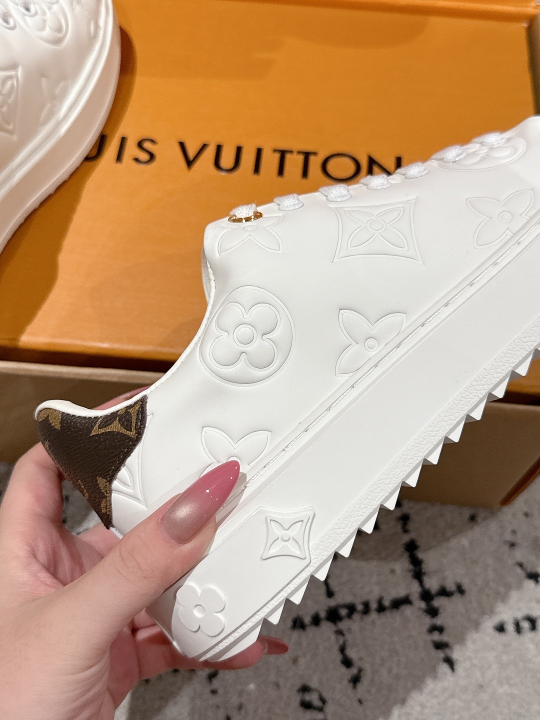 Louis Vuitton White Monogram Embossed Leather Sneakers for Women