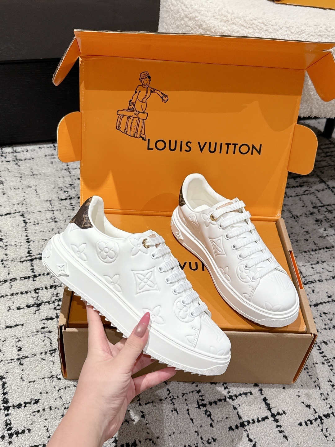 Louis Vuitton White Monogram Embossed Leather Sneakers for Women