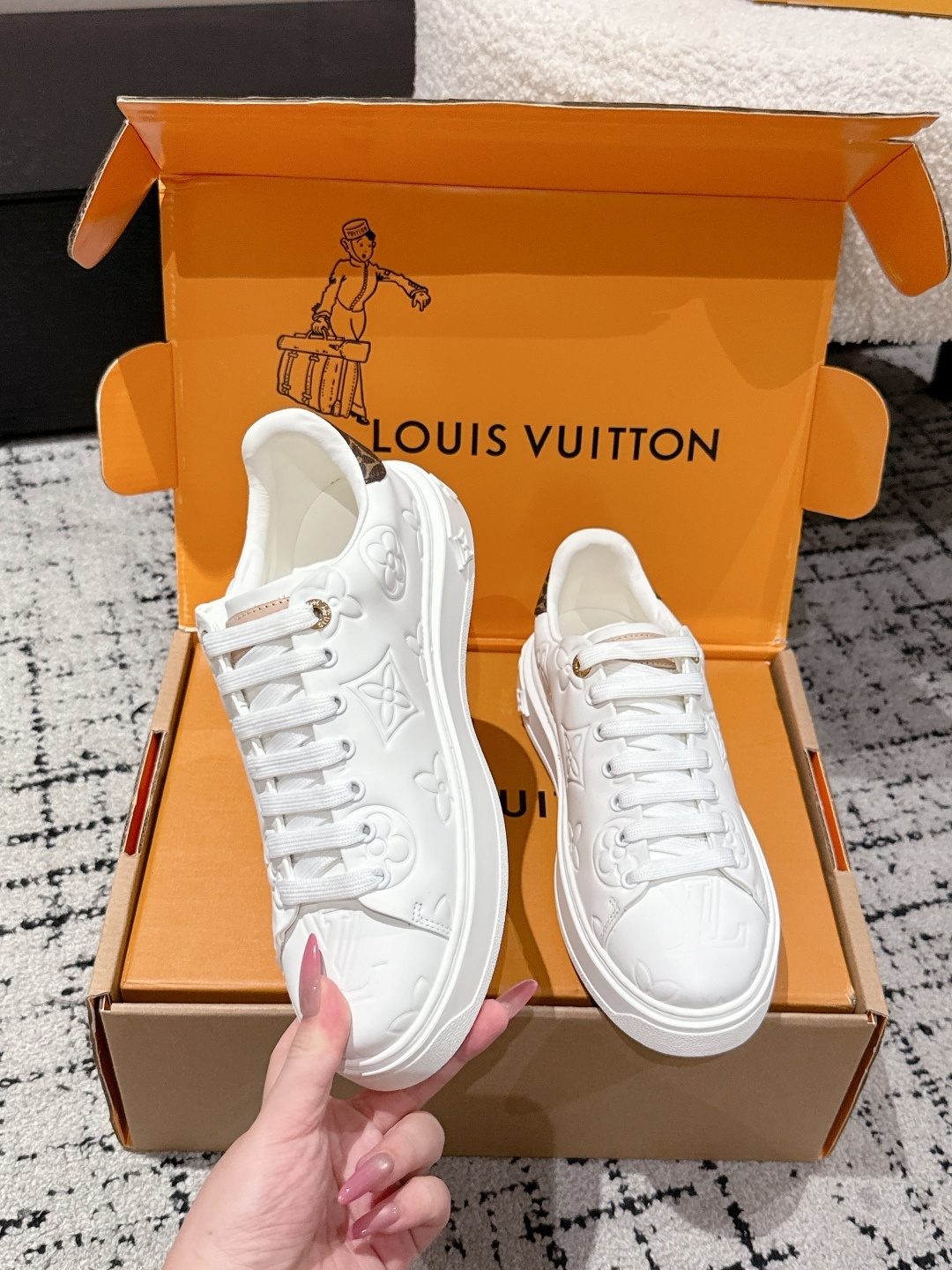 Louis Vuitton White Monogram Embossed Leather Sneakers for Women