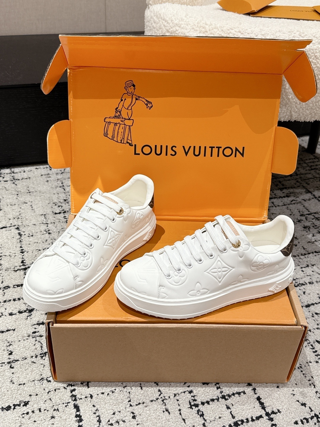 Louis Vuitton White Monogram Embossed Leather Sneakers for Women