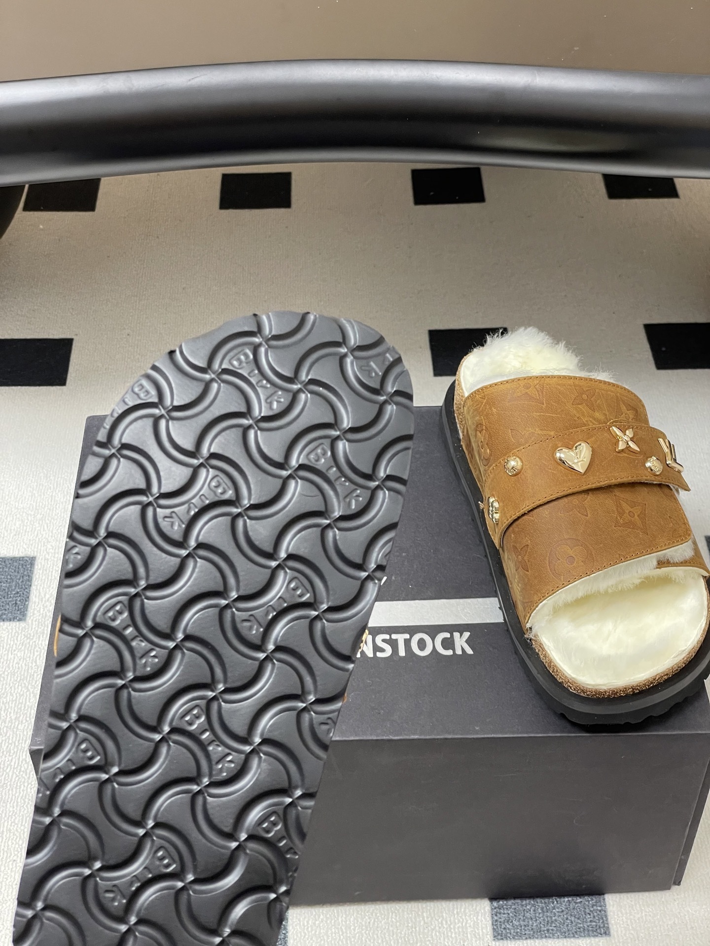 Luxury Monogram Fur Slides - Brown Shearling Sandals with Charms