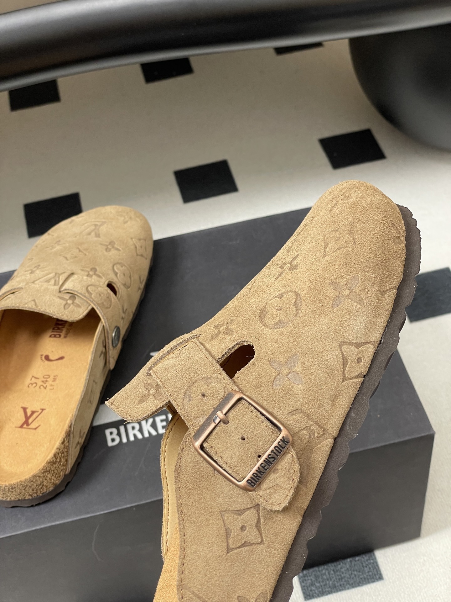 Luxury LV Monogram Suede Clogs - Premium Sand Beige Comfort Mules