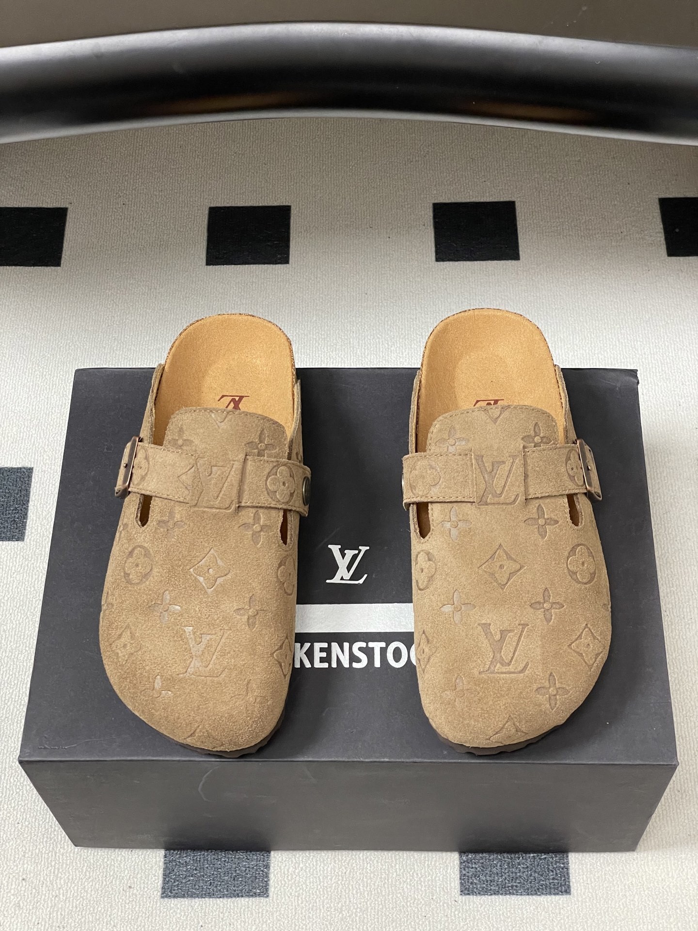 Luxury LV Monogram Suede Clogs - Premium Sand Beige Comfort Mules