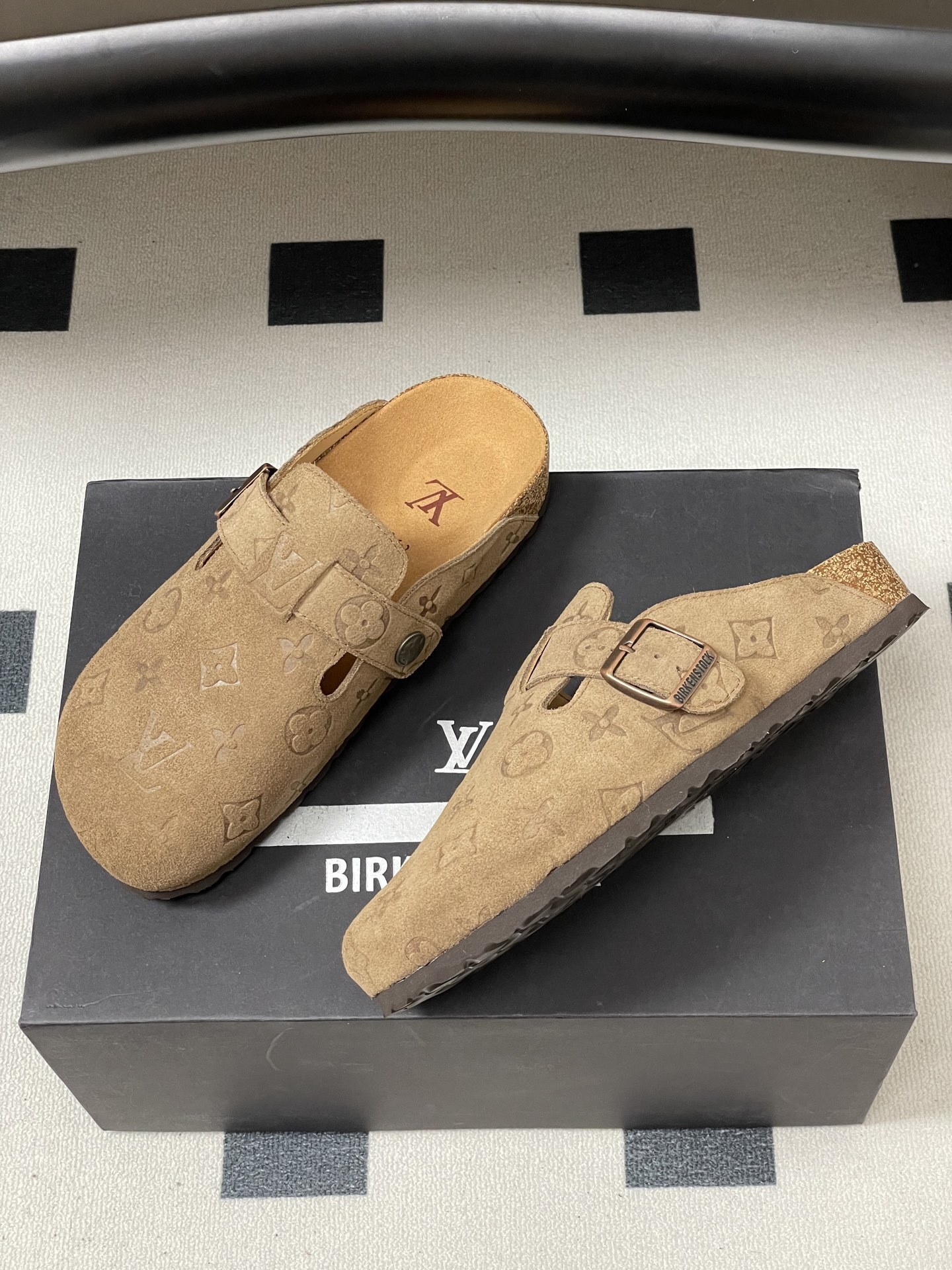 Luxury LV Monogram Suede Clogs - Premium Sand Beige Comfort Mules