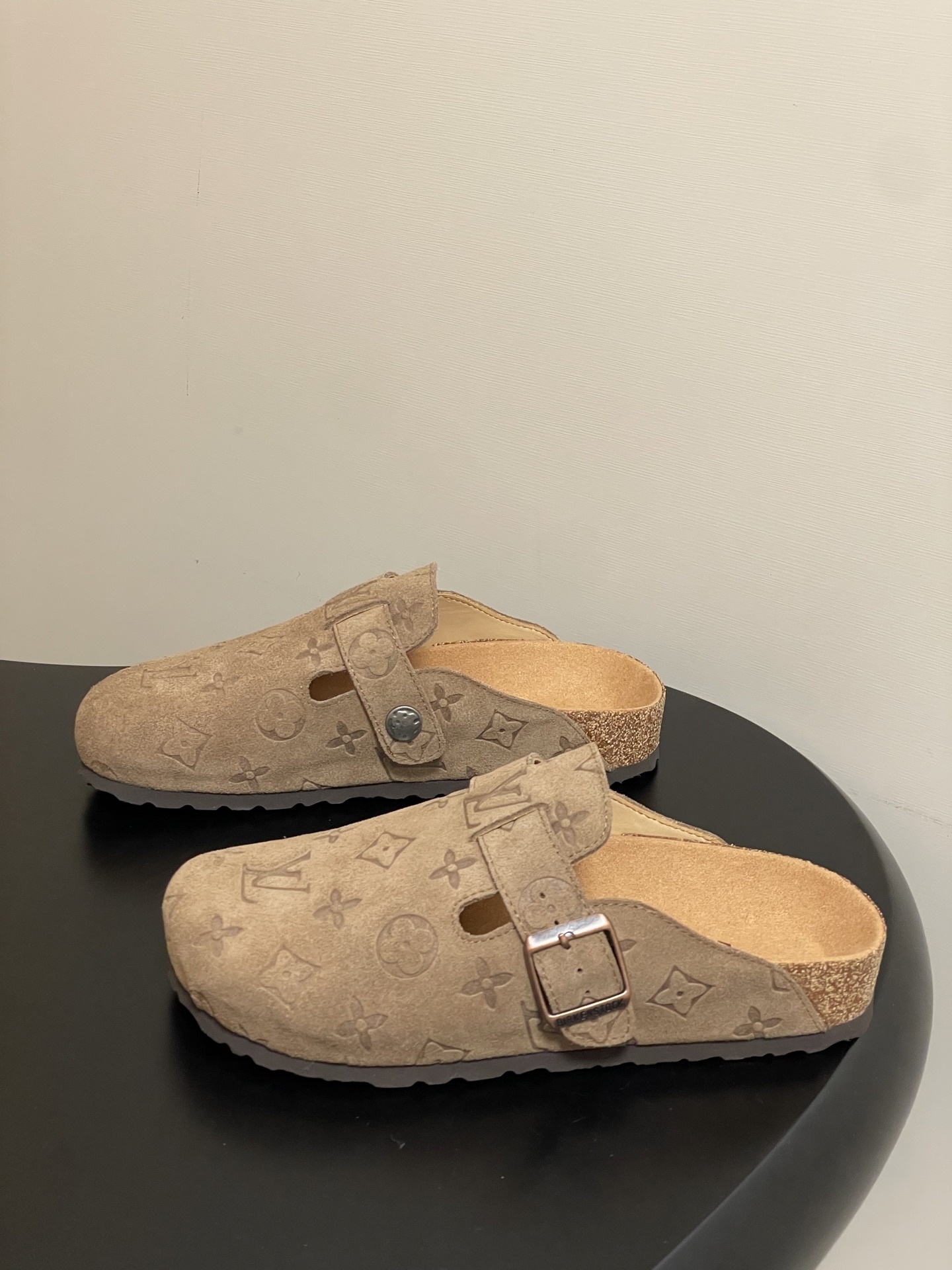 Luxury LV Monogram Suede Clogs - Premium Sand Beige Comfort Mules