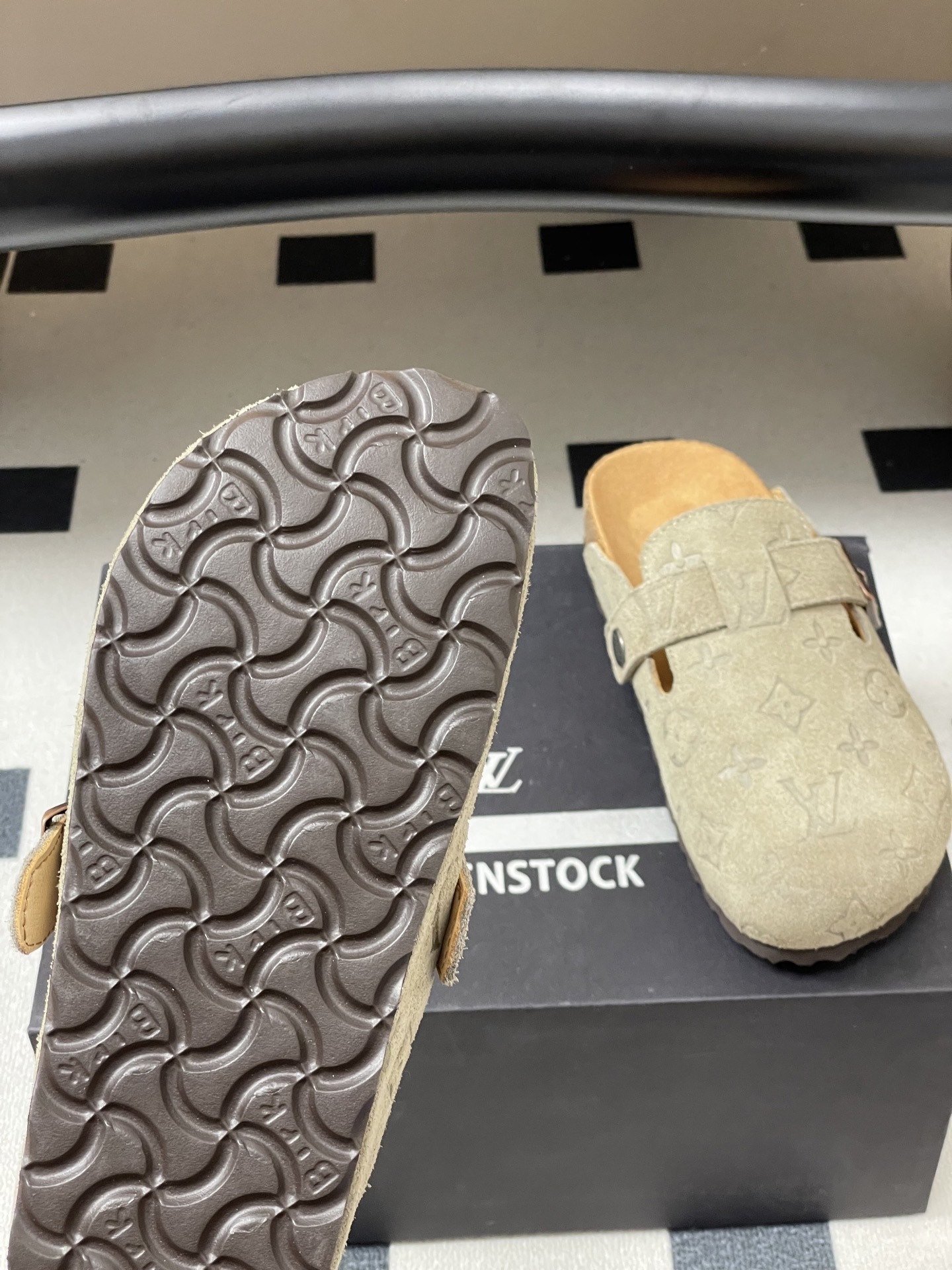 Designer Monogram Suede Clogs - Premium Cork Sole Mules