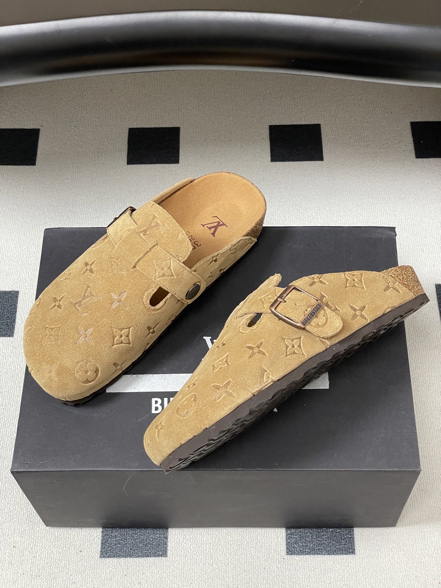 Luxury Monogram Embossed Suede Clogs - Premium Comfort Mules