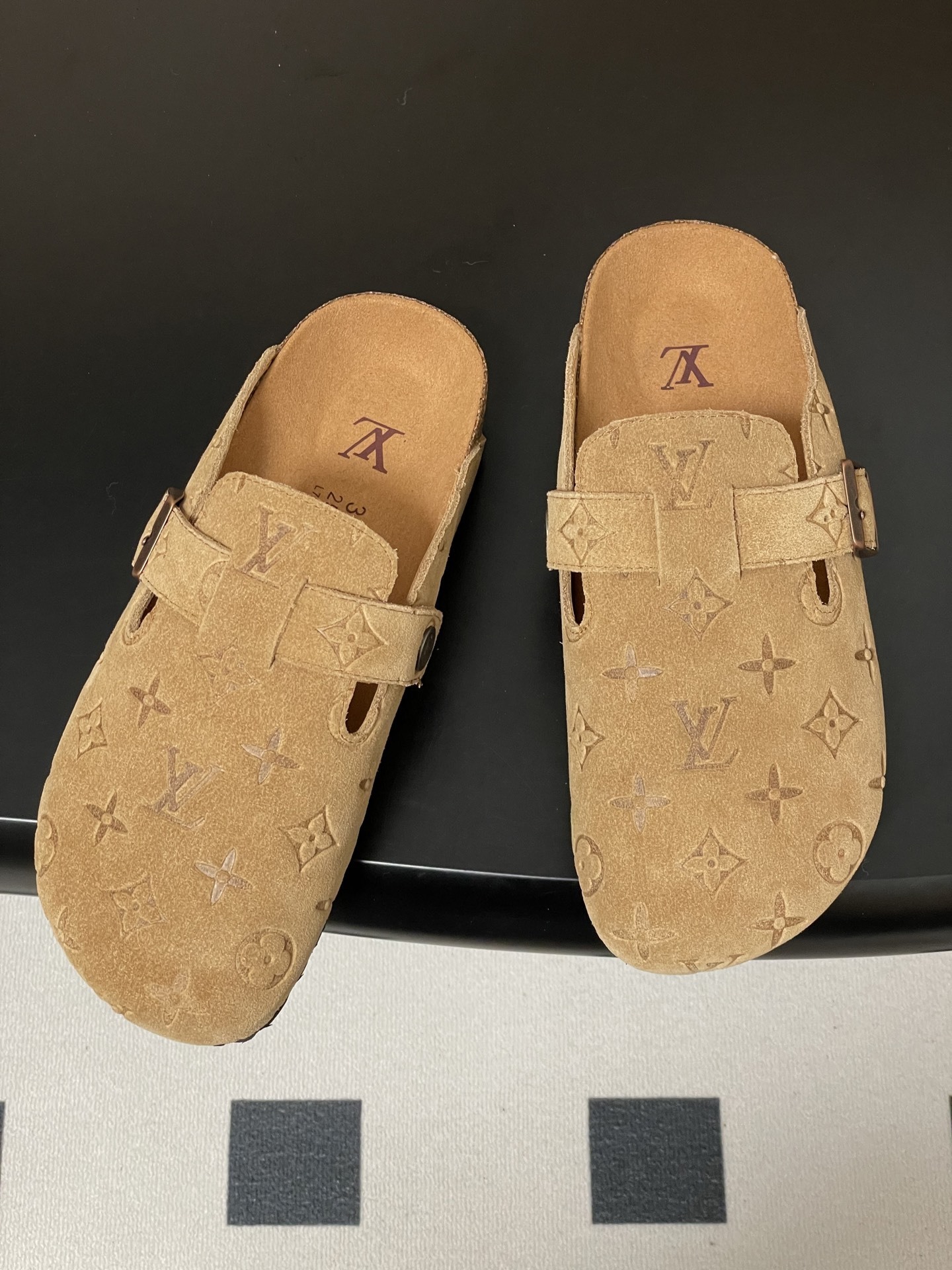 Luxury Monogram Embossed Suede Clogs - Premium Comfort Mules