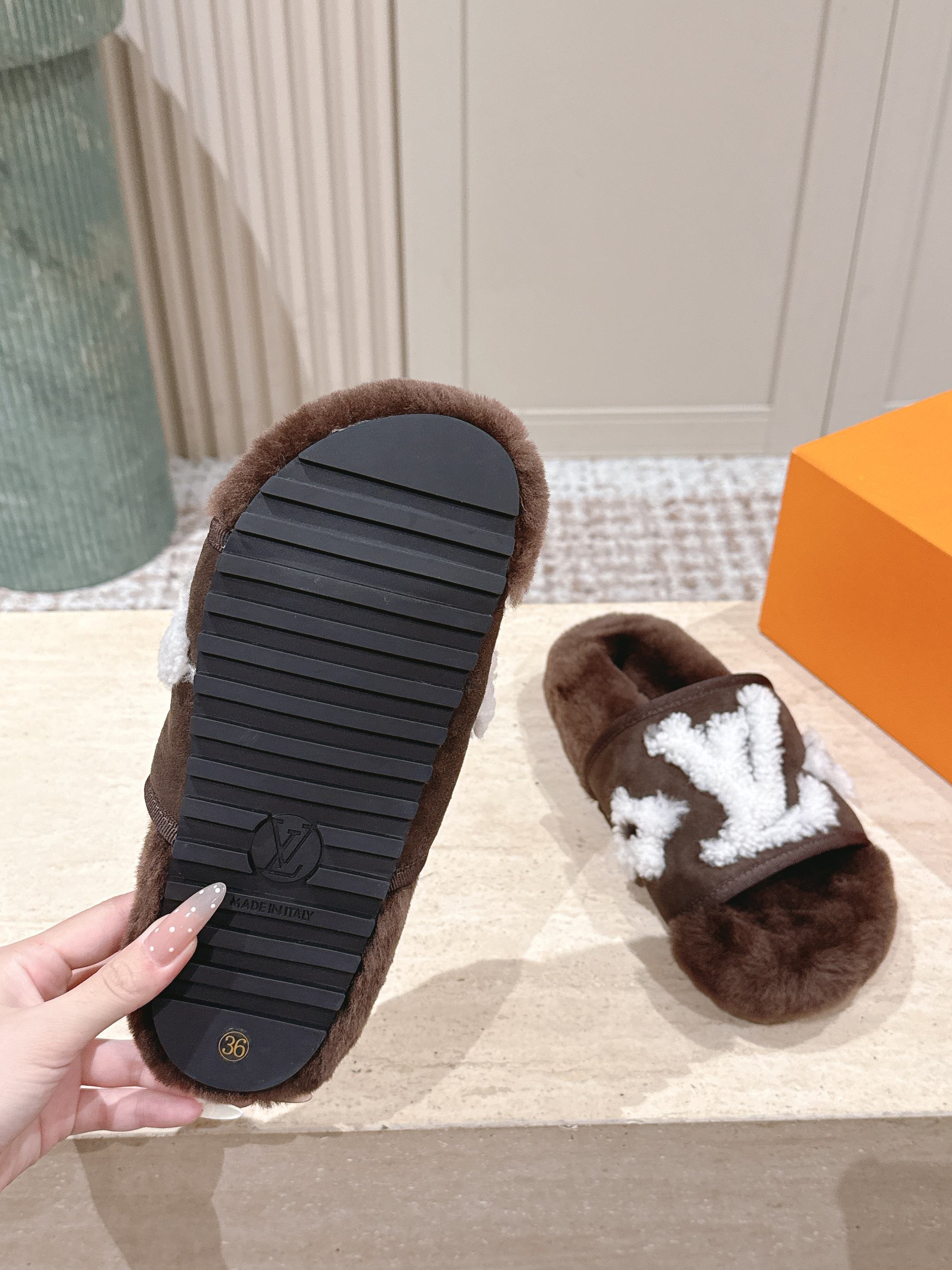 Luxury Monogram Plush Slippers - Cozy Brown & White Designer Slides