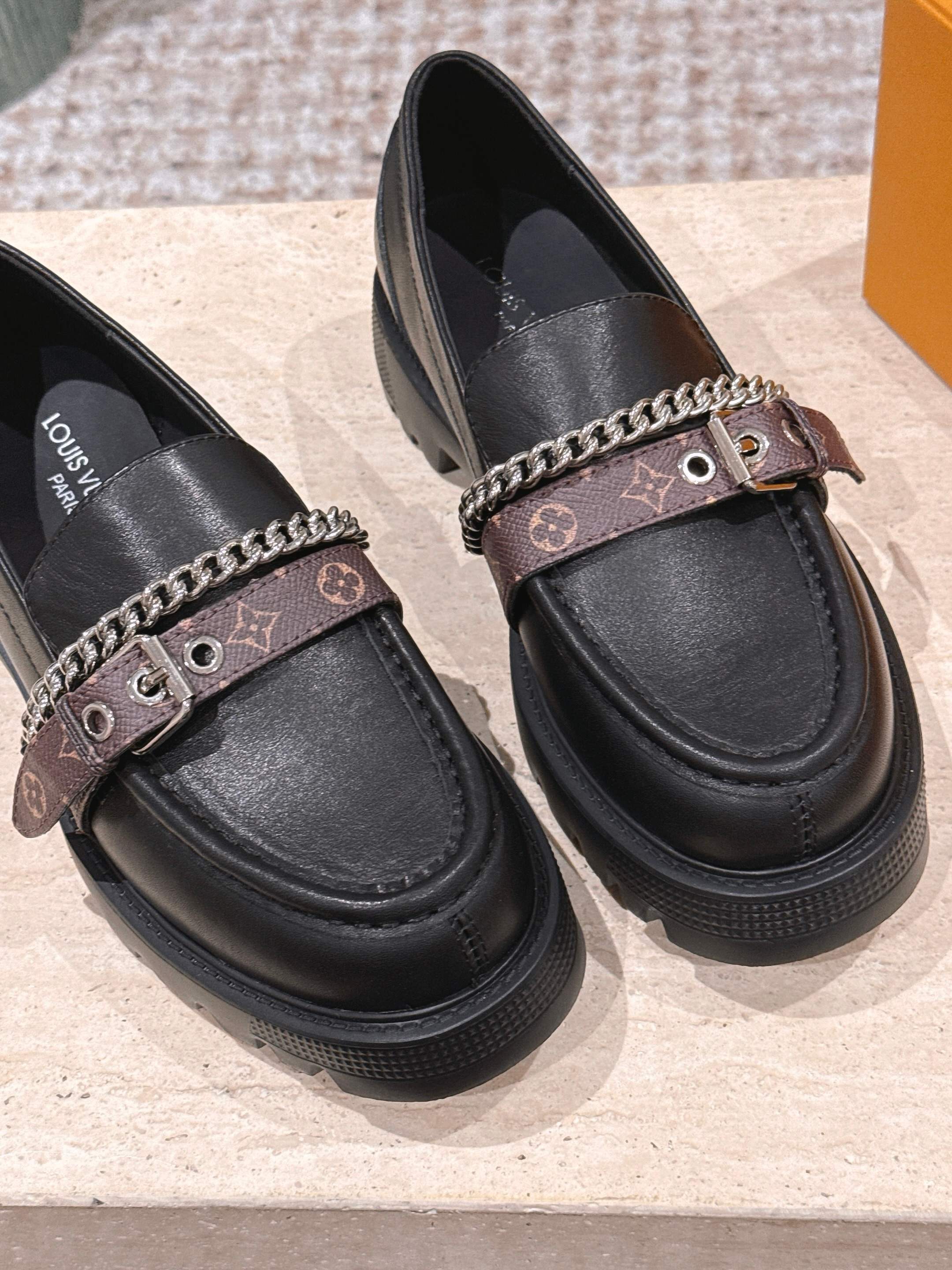 Women's Chunky Platform Loafers with Chain and Monogram Buckle