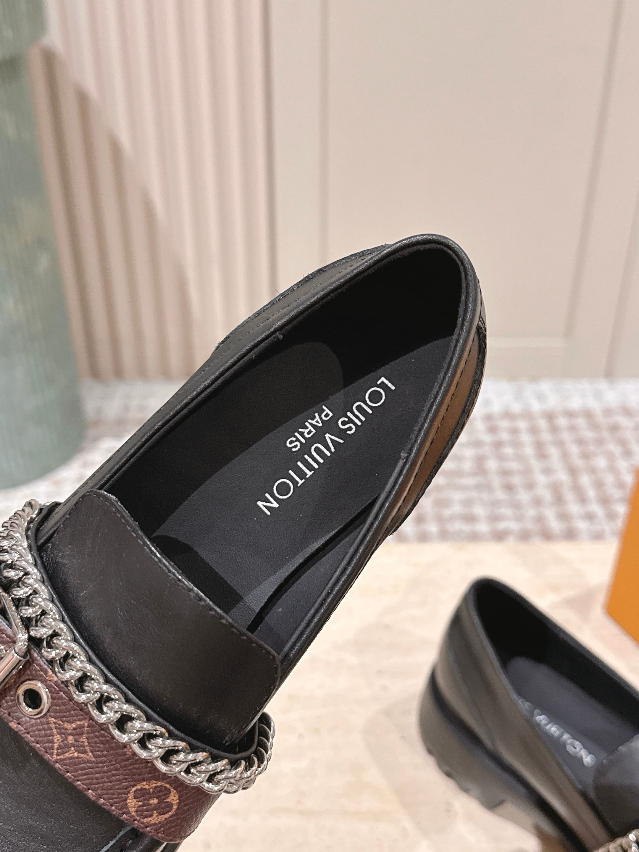 Women's Chunky Platform Loafers with Chain and Monogram Buckle