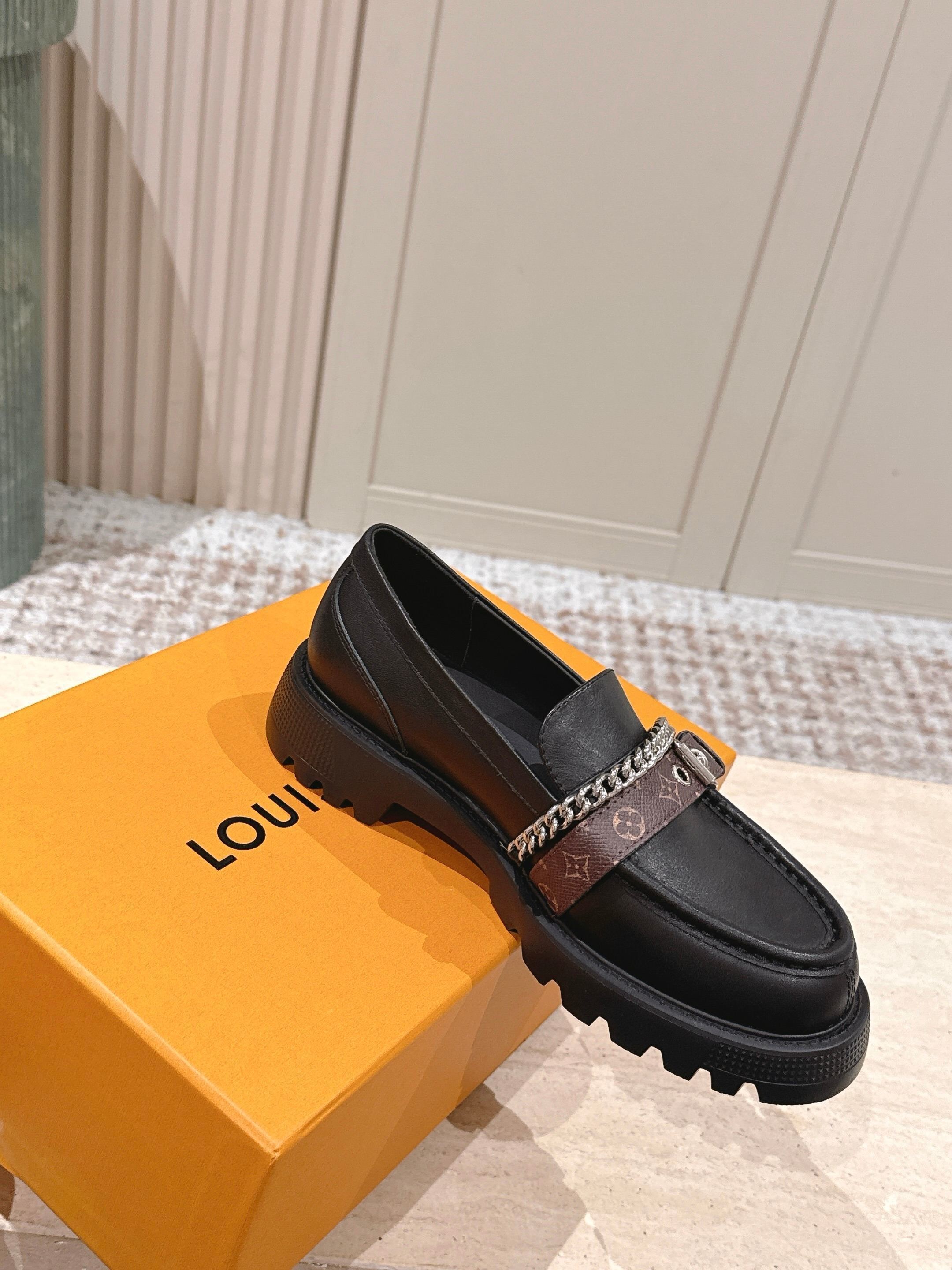 Women's Chunky Platform Loafers with Chain and Monogram Buckle
