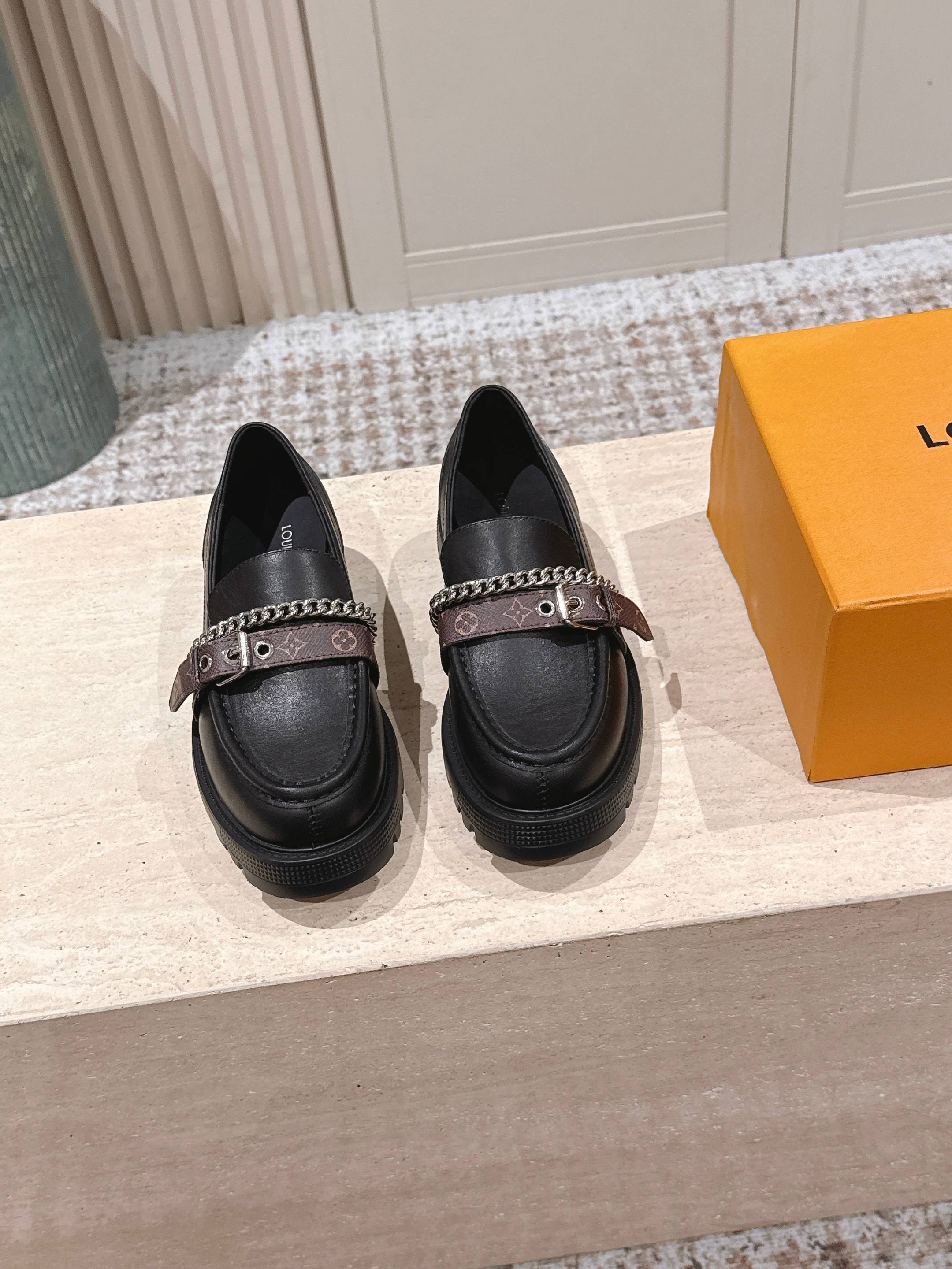 Women's Chunky Platform Loafers with Chain and Monogram Buckle