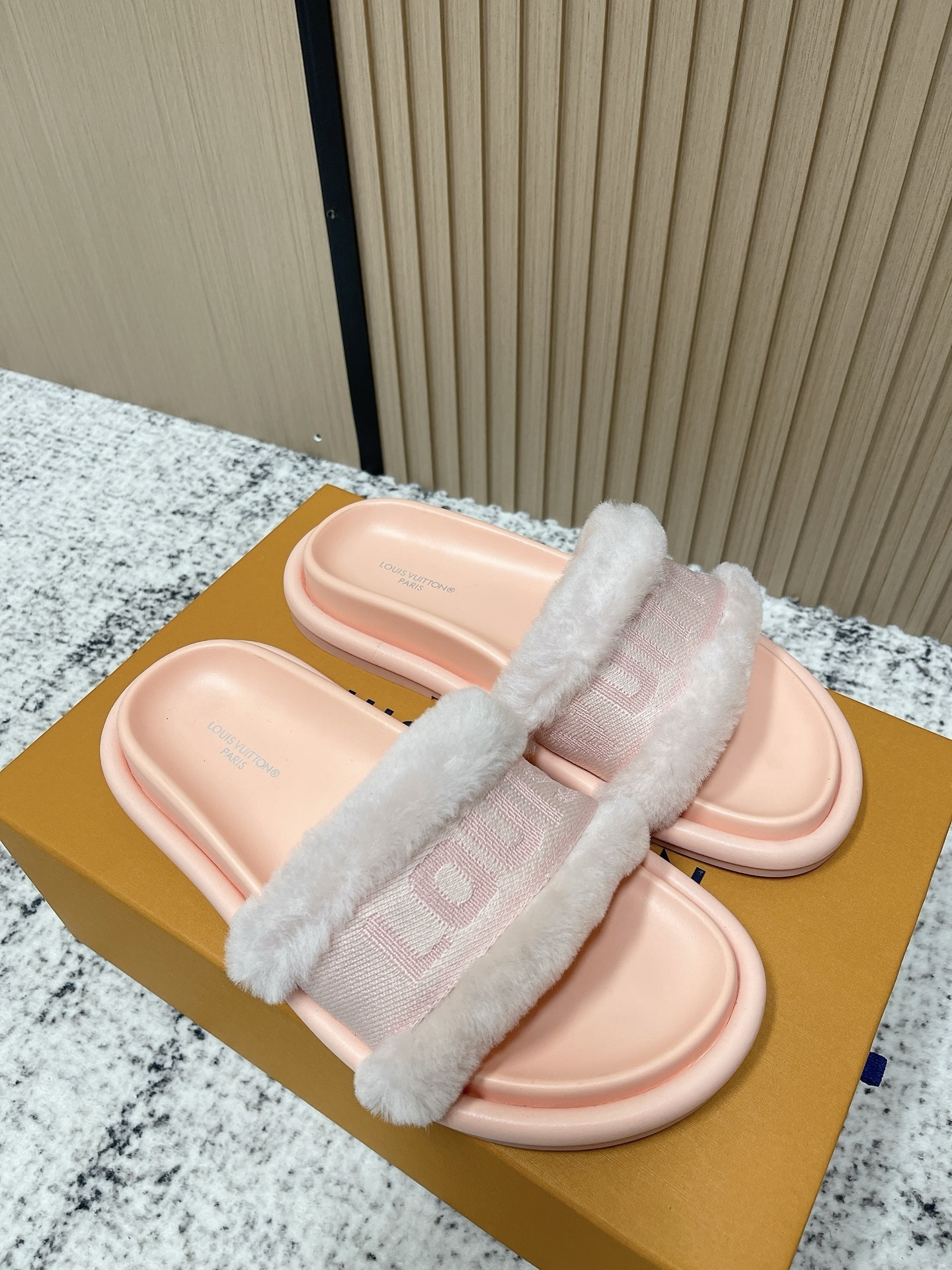 Louis Vuitton Pink Fur Slides - Luxury Comfort Lounge Sandals