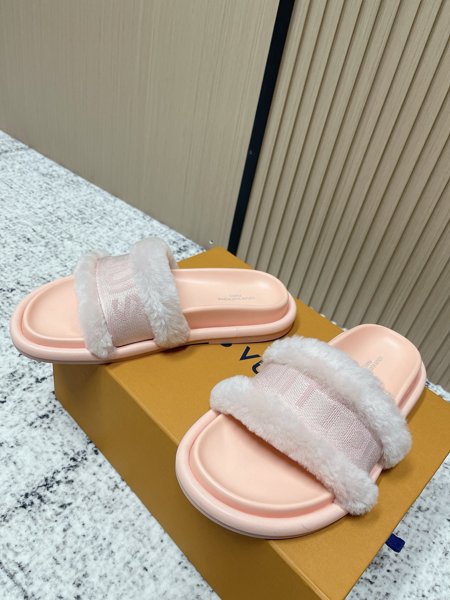 Louis Vuitton Pink Fur Slides - Luxury Comfort Lounge Sandals