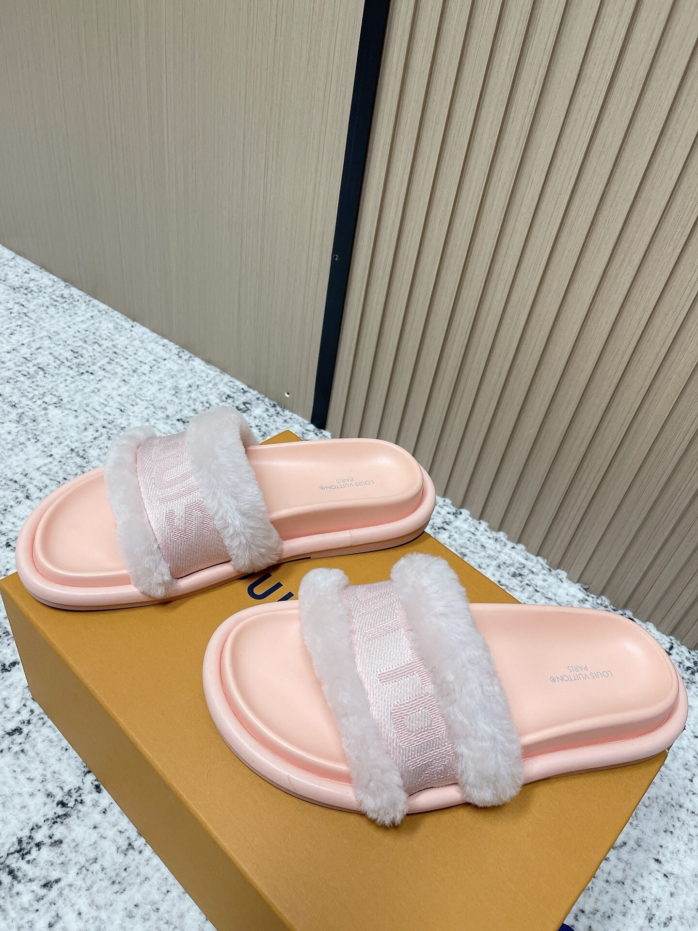 Louis Vuitton Pink Fur Slides - Luxury Comfort Lounge Sandals
