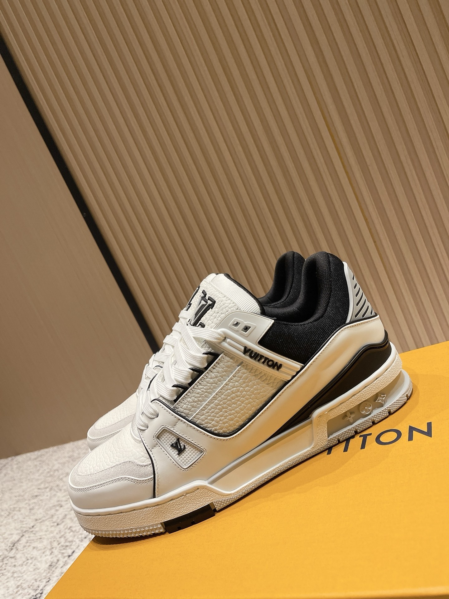 LV Trainer Sneakers - White & Black Pebbled Leather Luxury Shoes