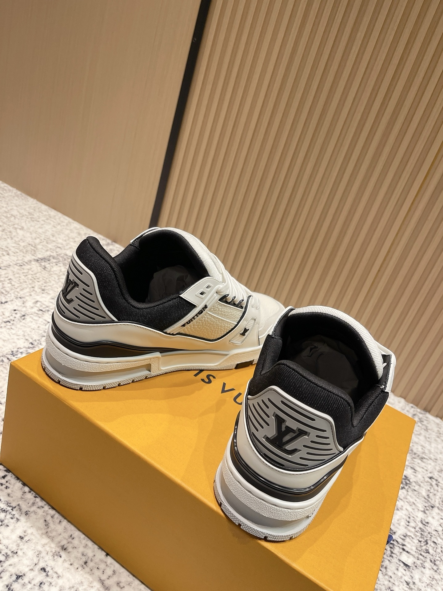 LV Trainer Sneakers - White & Black Pebbled Leather Luxury Shoes