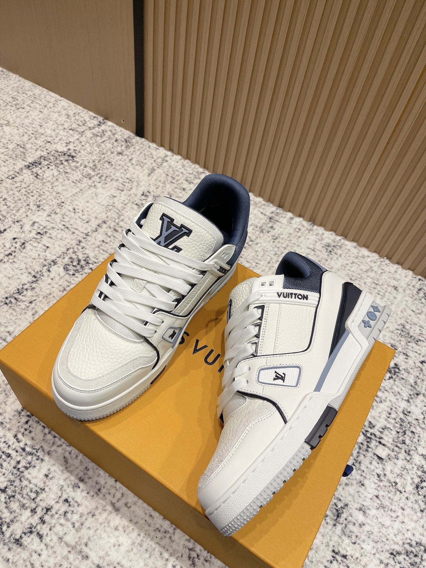 Louis Vuitton LV Trainer Sneakers - White/Navy Blue Luxury Footwear