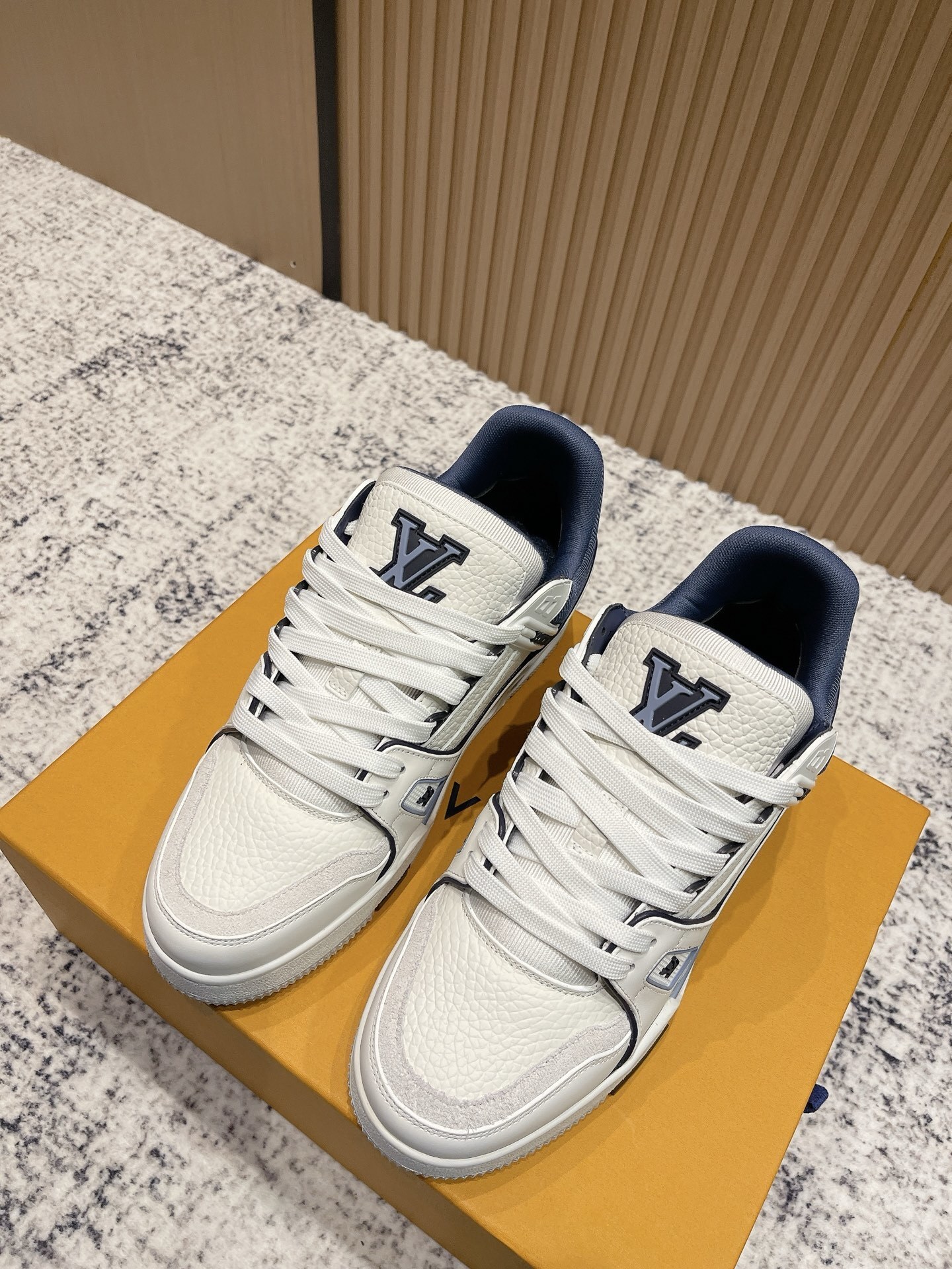 Louis Vuitton LV Trainer Sneakers – White/Navy Blue Luxury Footwear