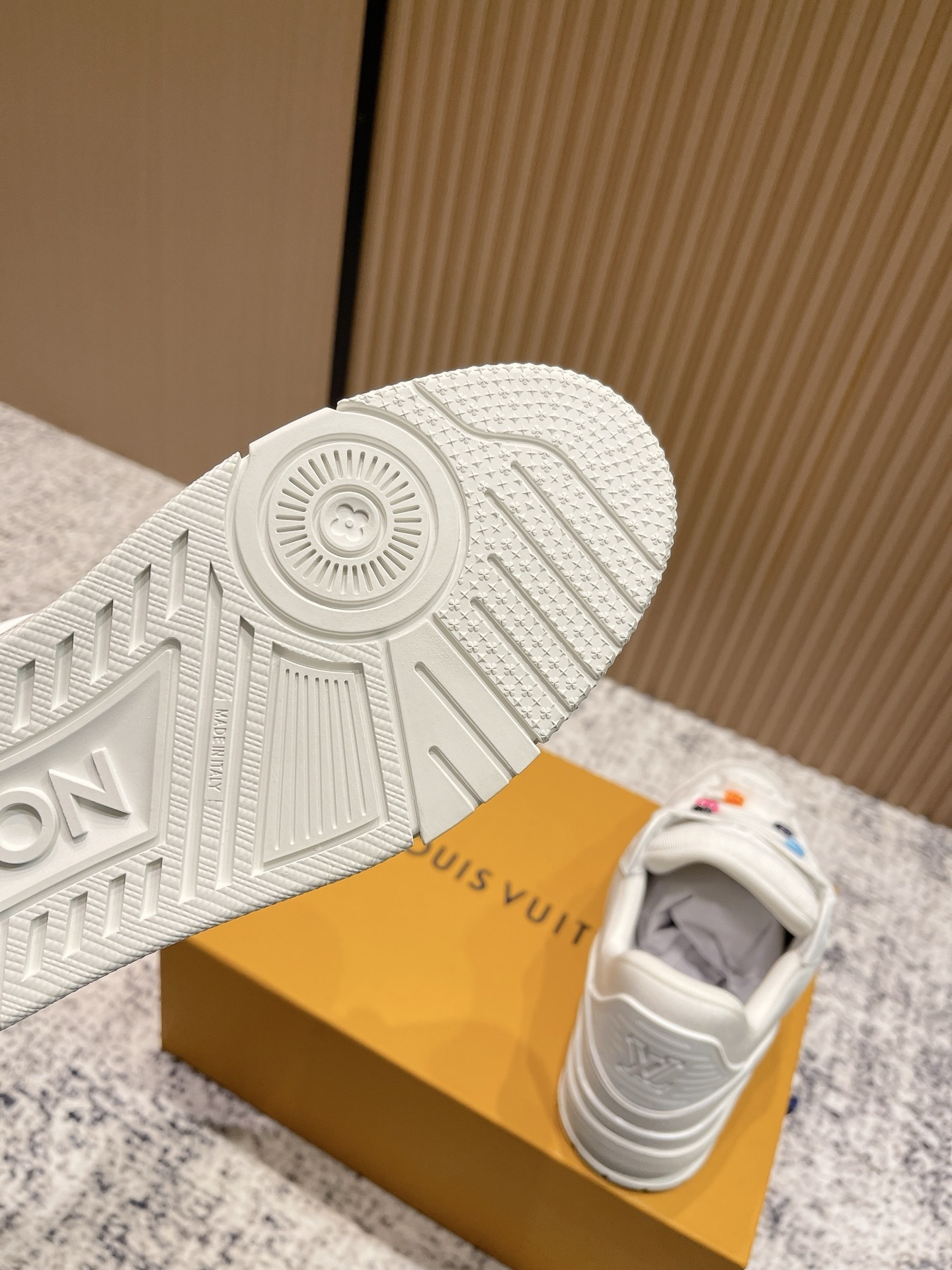 Louis Vuitton White Leather Trainer Sneakers with Colorful Beads