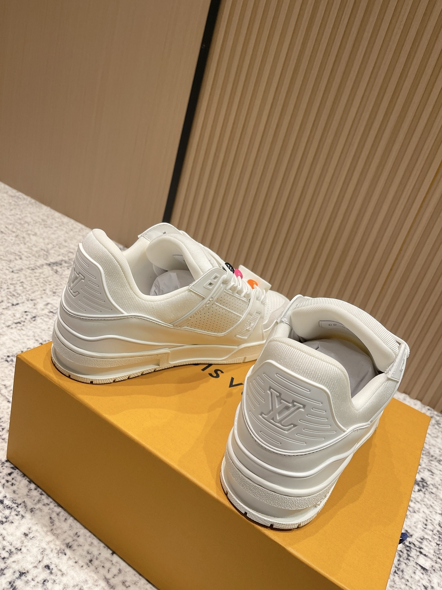 Louis Vuitton White Leather Trainer Sneakers with Colorful Beads