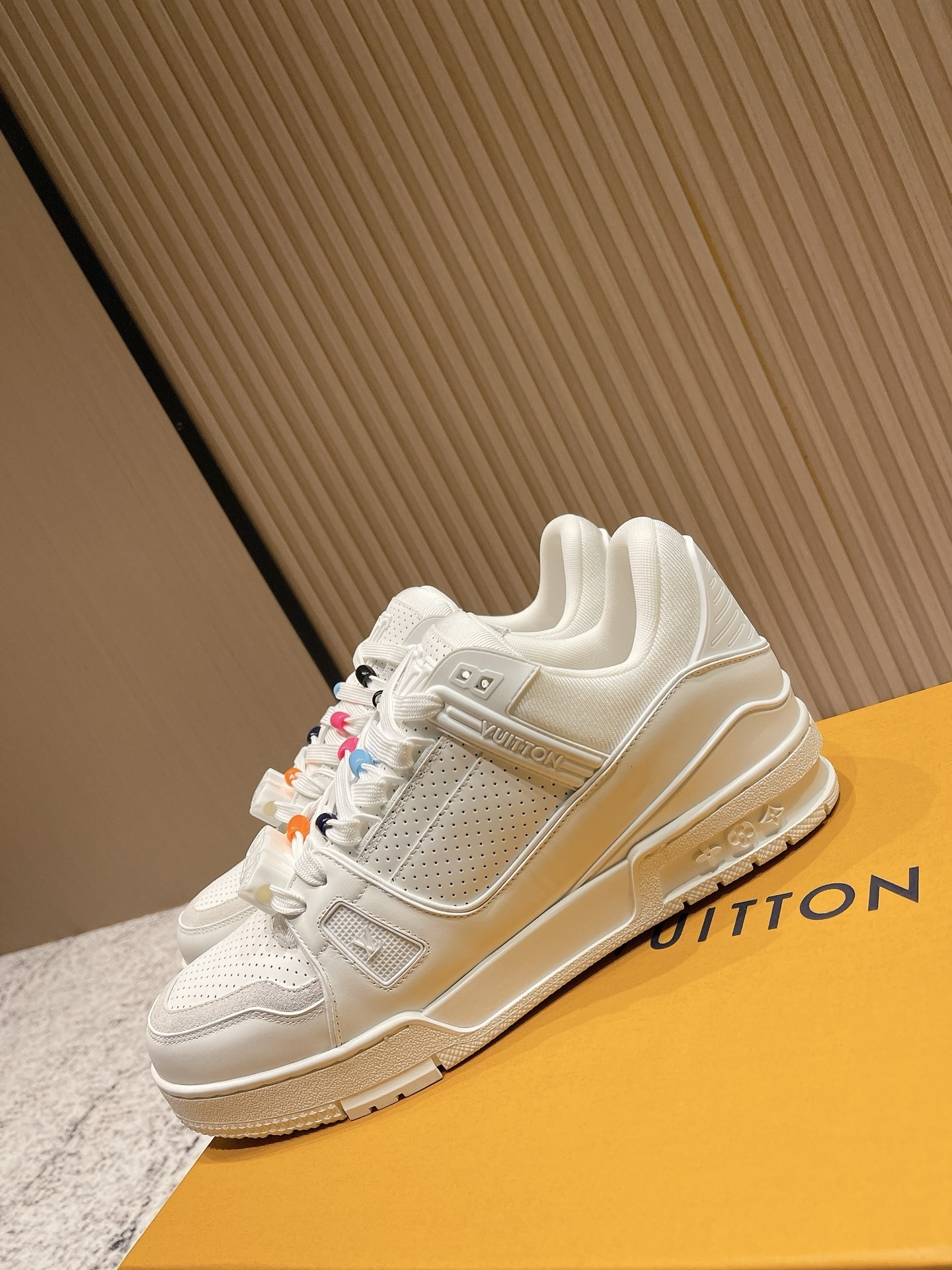 Louis Vuitton White Leather Trainer Sneakers with Colorful Beads