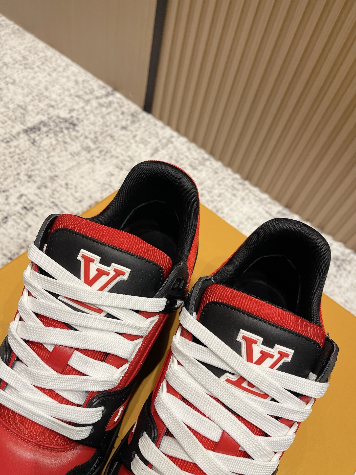 LV Trainer Sneakers - Premium Red, Black & White Luxury Shoes