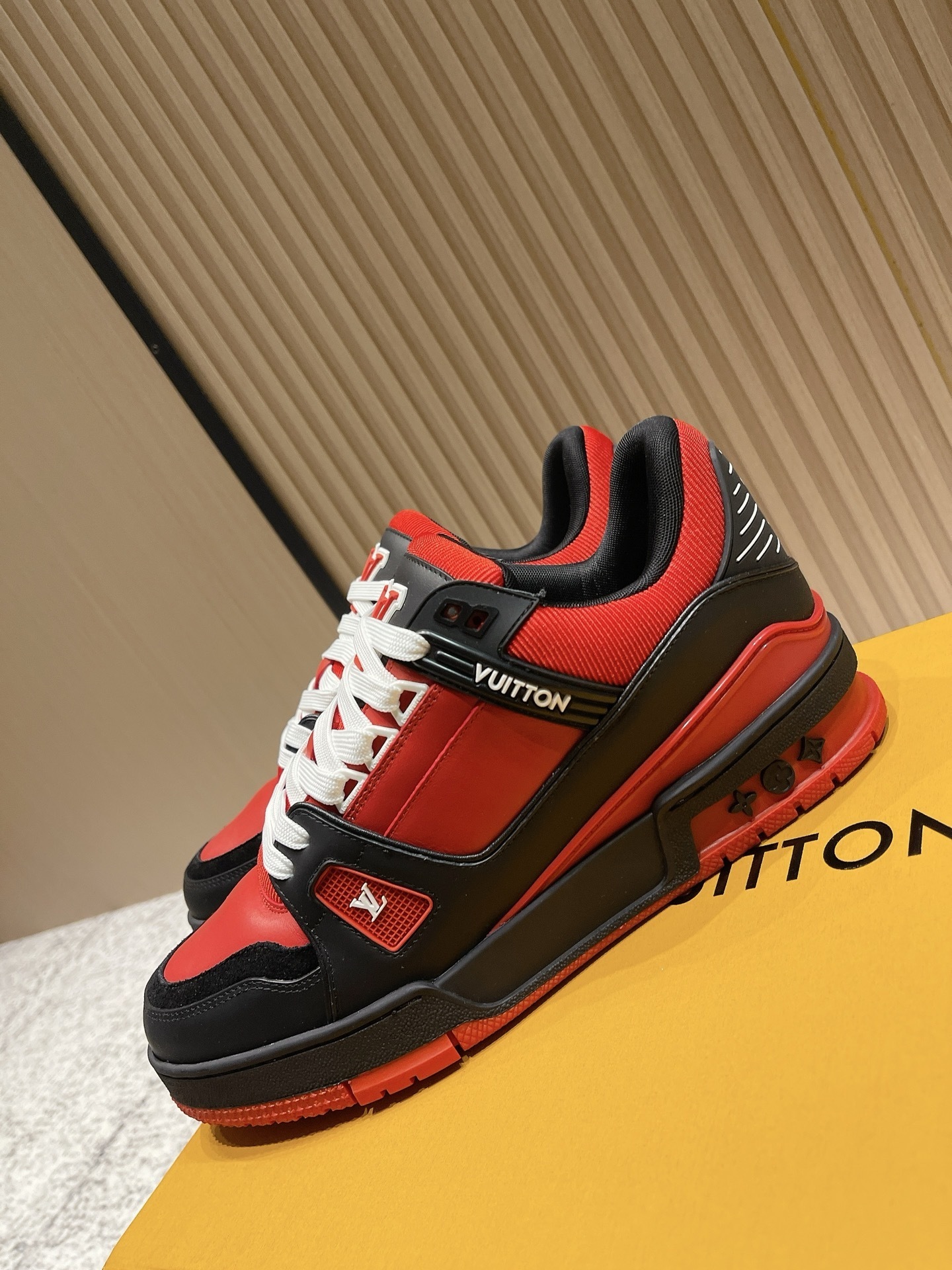 LV Trainer Sneakers - Premium Red, Black & White Luxury Shoes