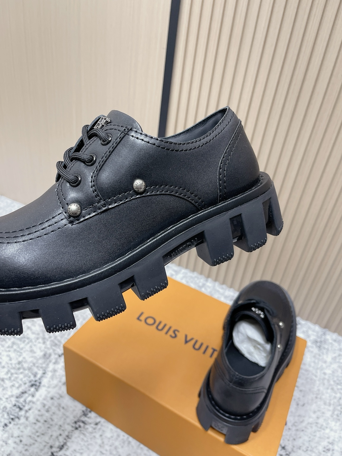 Louis Vuitton Women's Black Leather Chunky Platform Derby Shoes