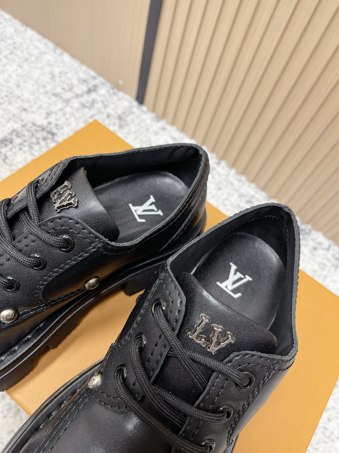 Louis Vuitton Women's Black Leather Chunky Platform Derby Shoes