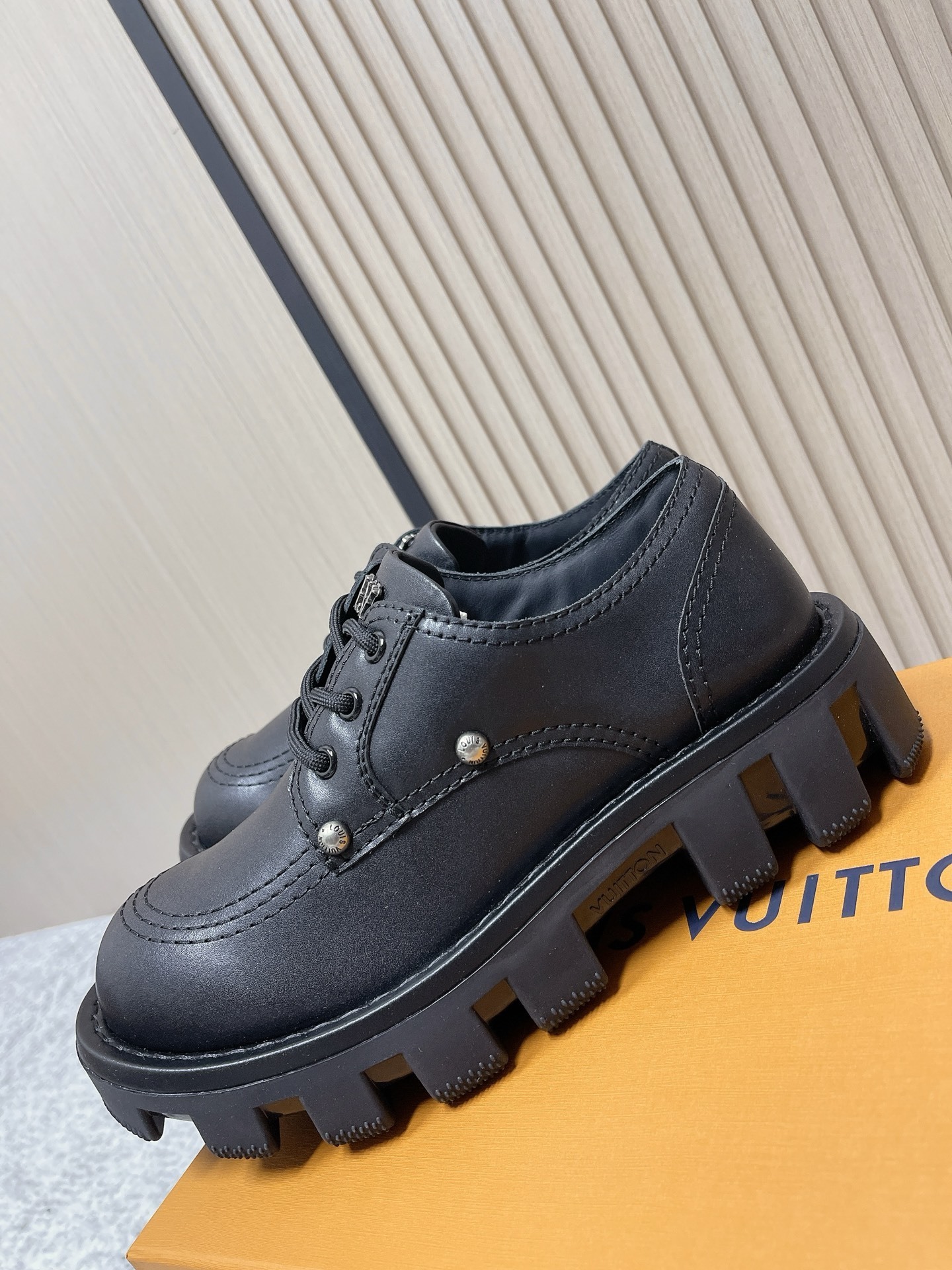 Louis Vuitton Women's Black Leather Chunky Platform Derby Shoes