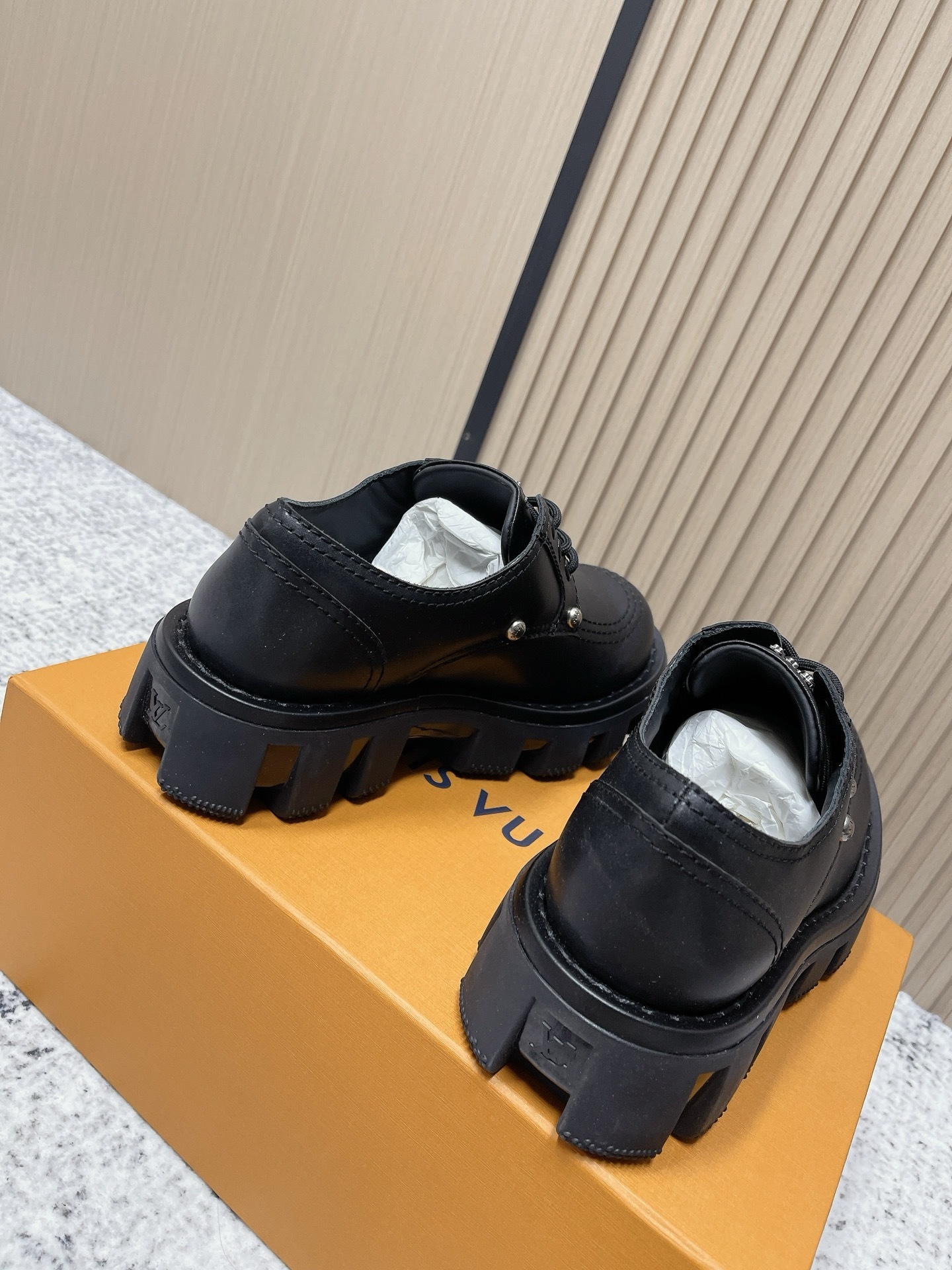 Louis Vuitton Women's Black Leather Chunky Platform Derby Shoes