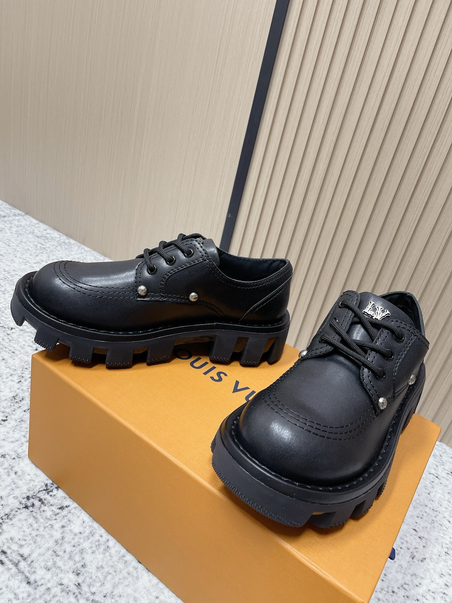 Louis Vuitton Women's Black Leather Chunky Platform Derby Shoes